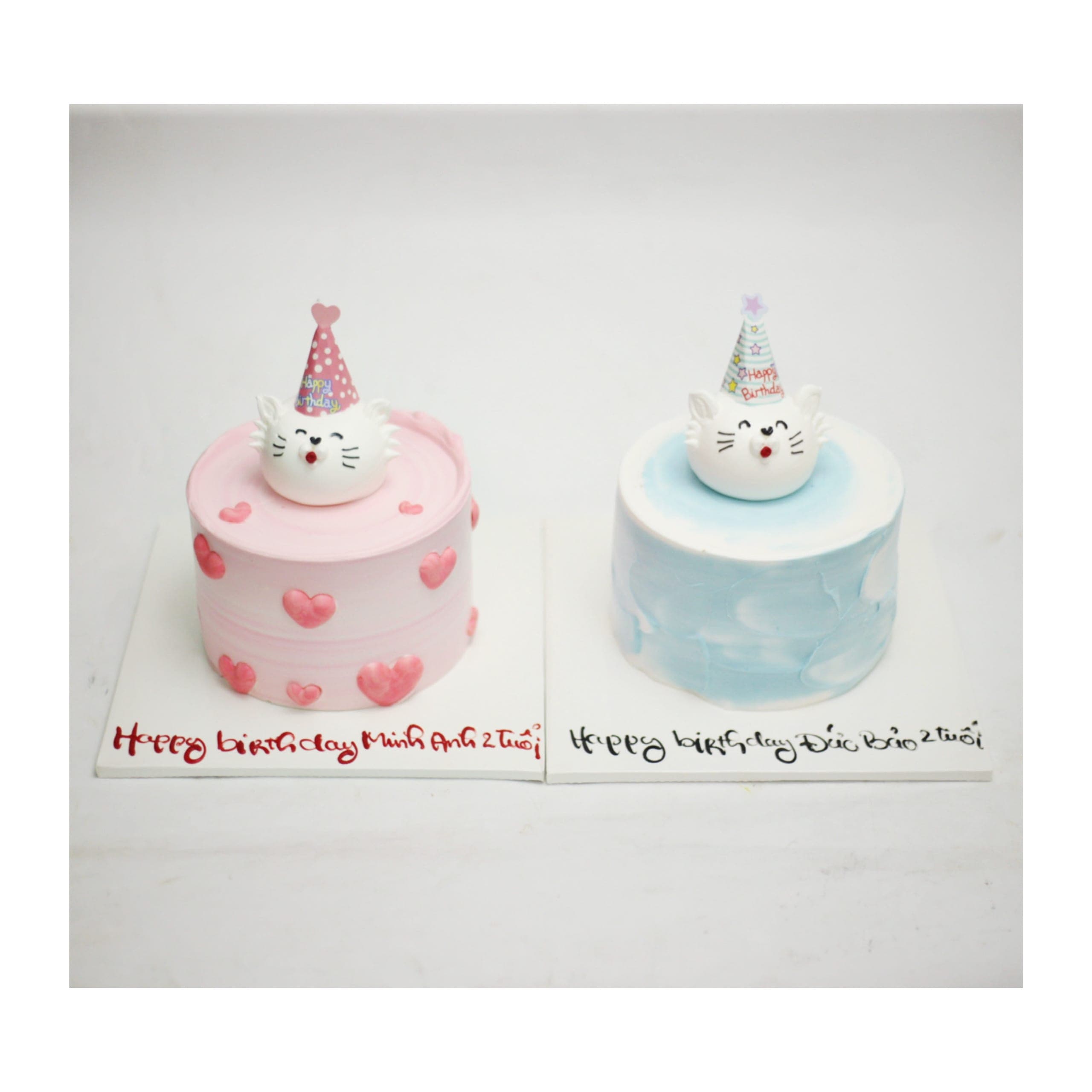 Bánh kem vẽ hình mèo con đội mũ sinh nhật