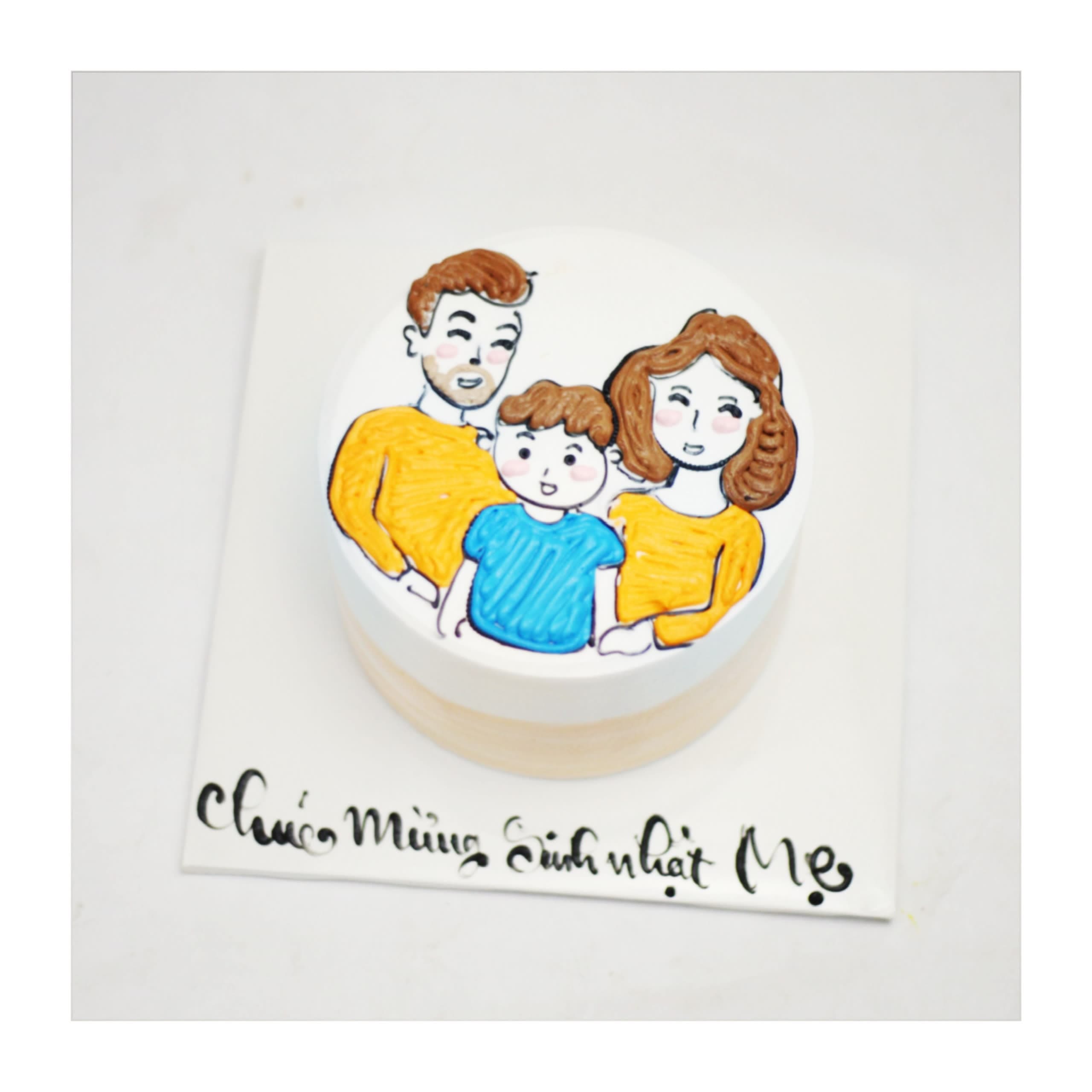 Bánh kem vẽ chân dung gia đình hạnh phúc