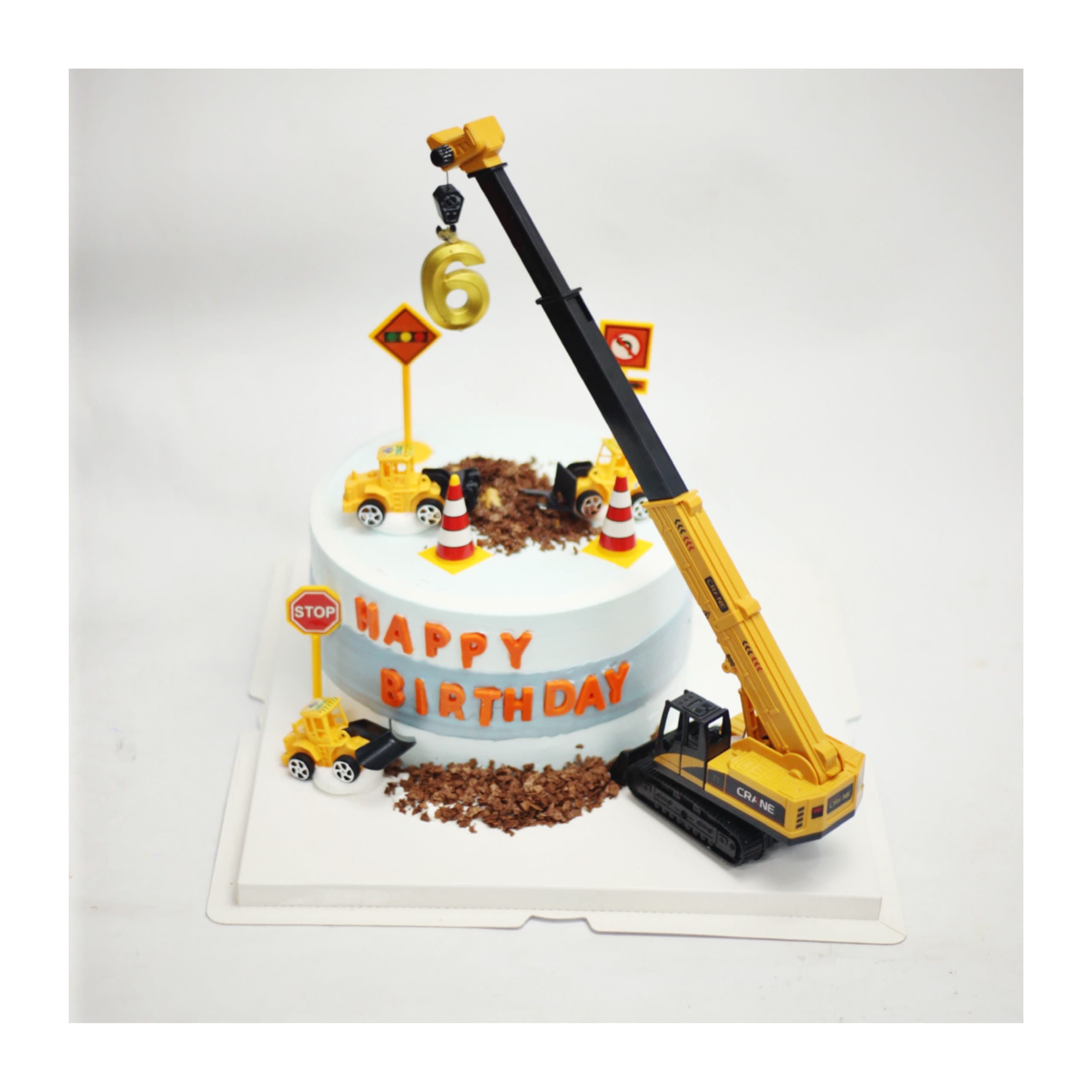 Bánh kem chủ đề công trình cần cẩu vàng