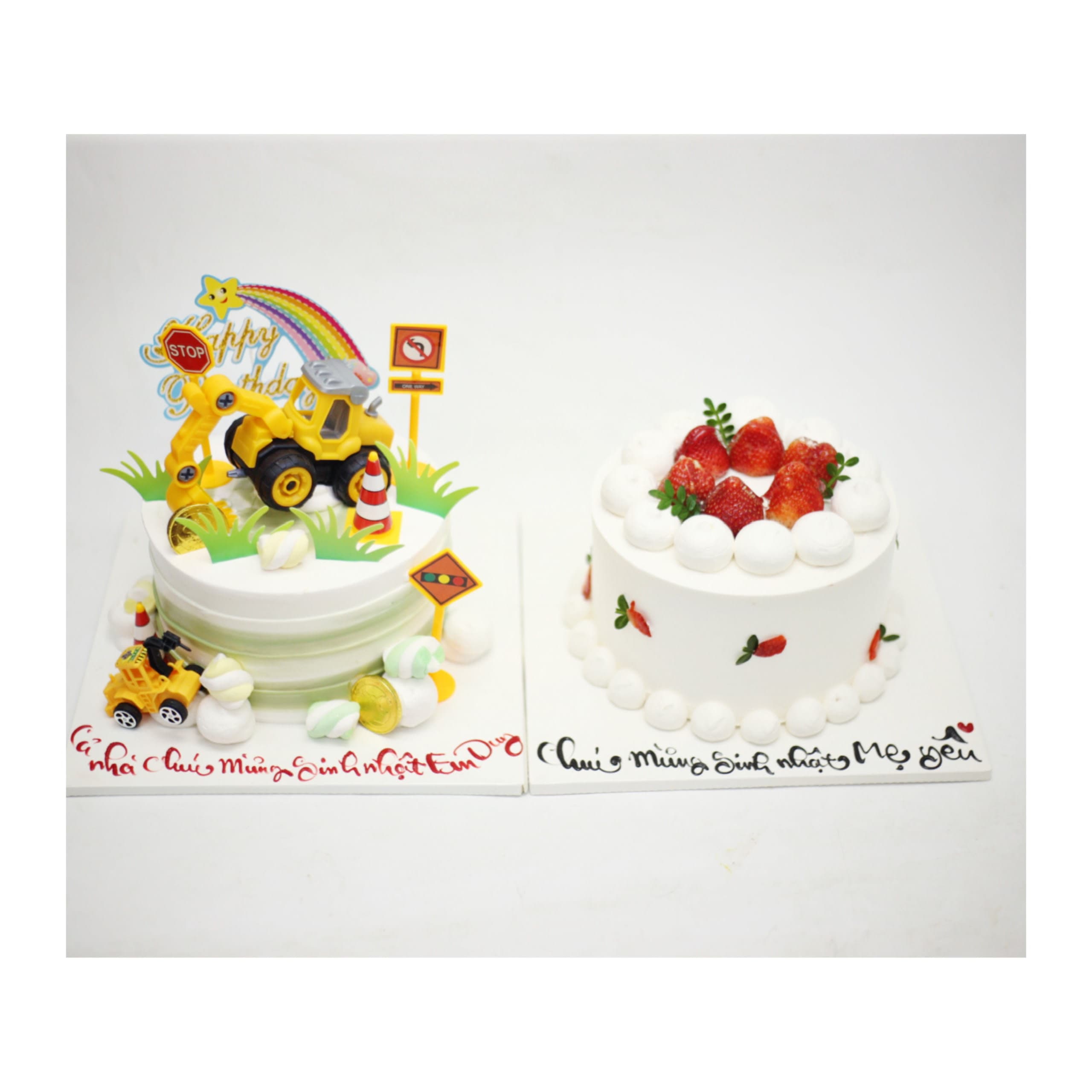 Combo bánh kem cần cẩu và bánh kem dâu