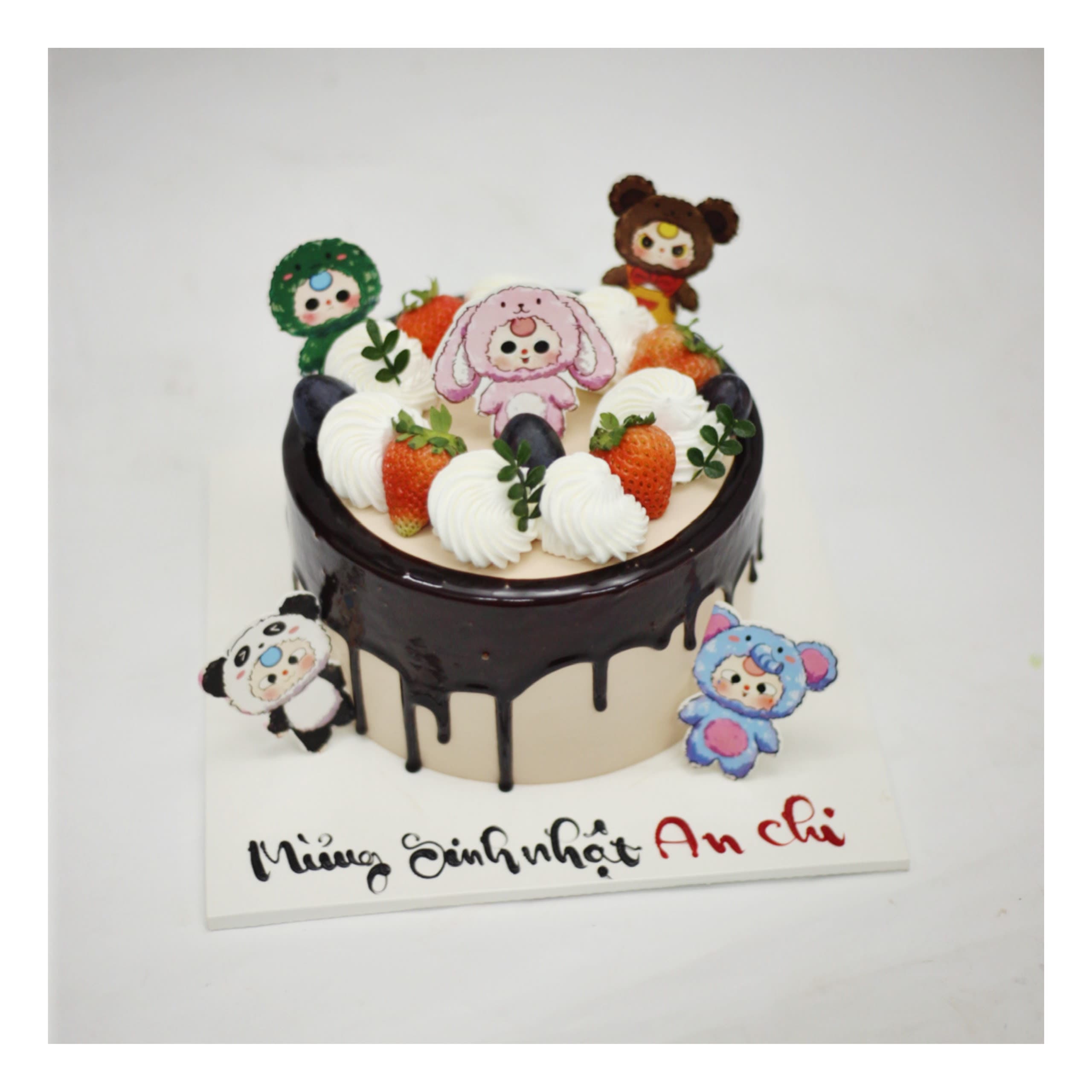 Bánh kem socola trang trí thú nổi mini