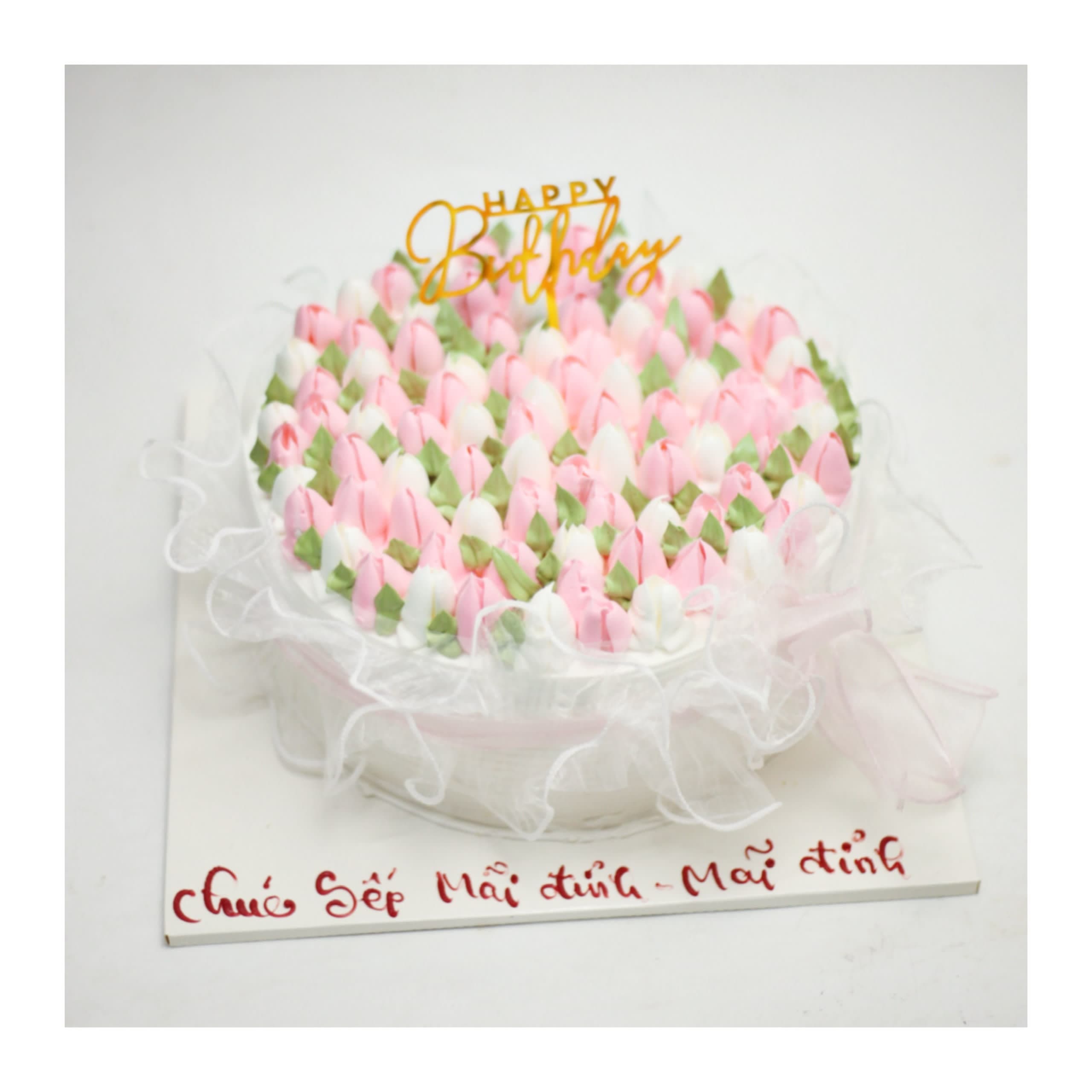 Bánh kem tạo hình hoa tulip hồng trắng tinh tế