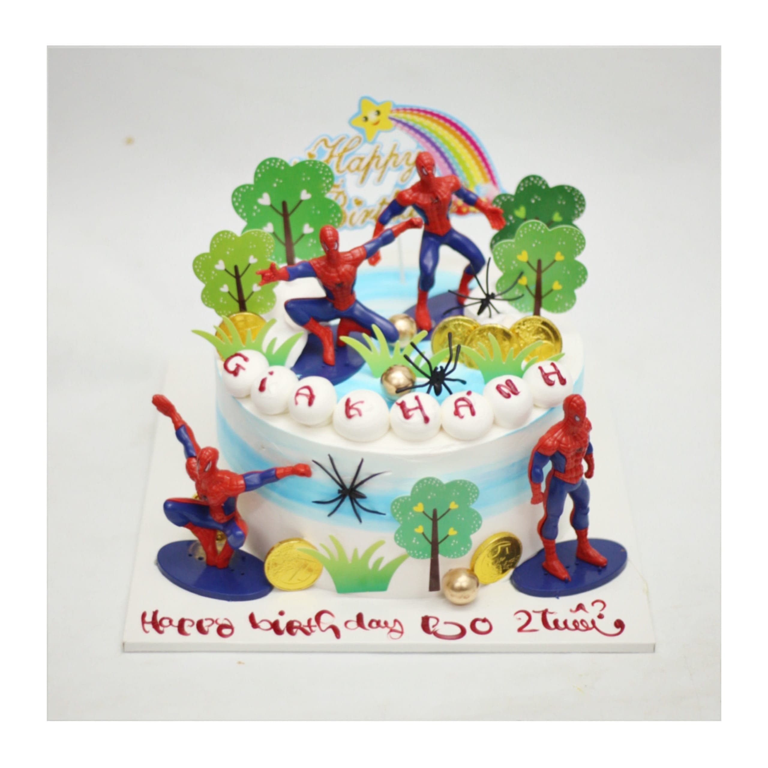 Bánh kem Spider-Man chủ đề thiên nhiên tươi sáng