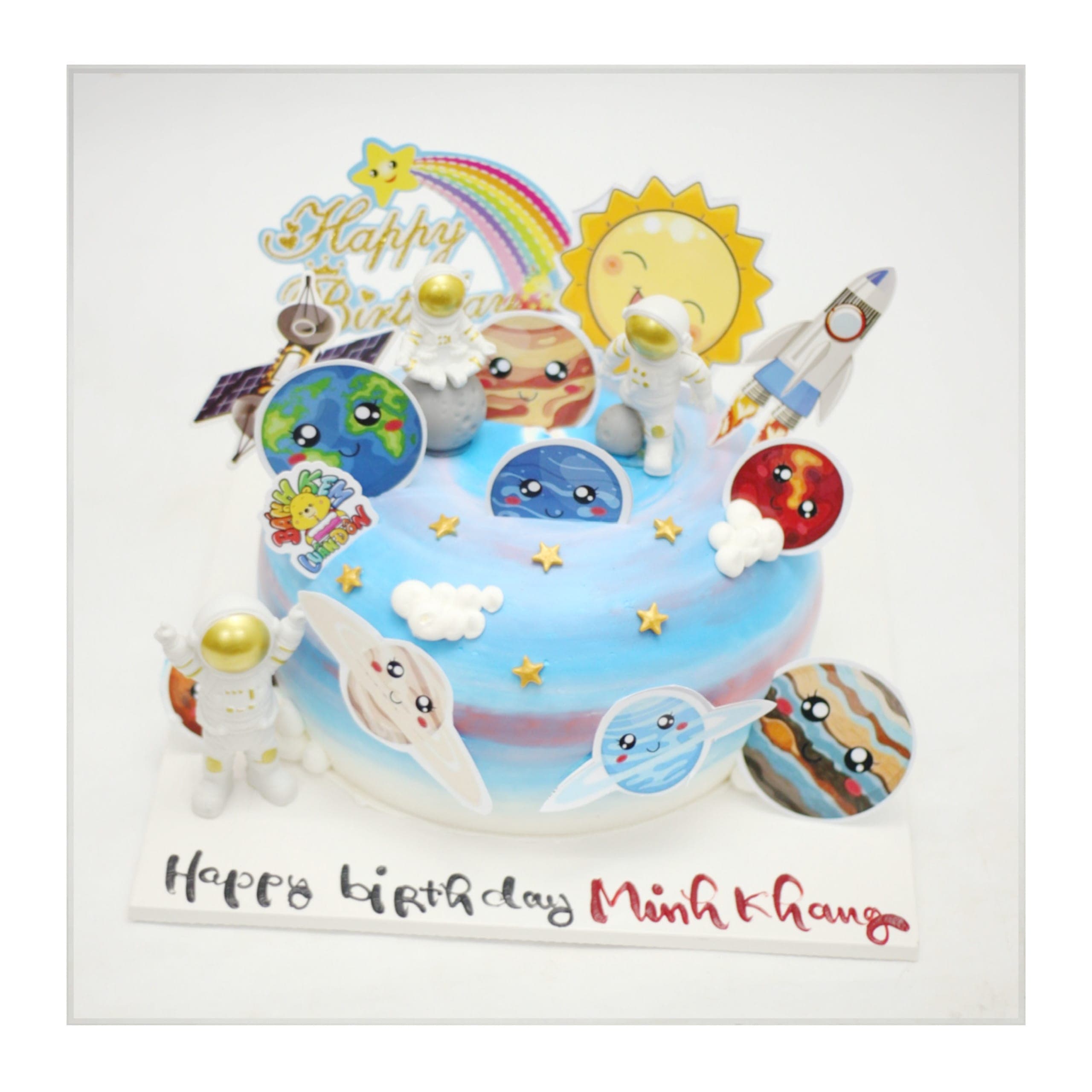 Bánh kem phi hành gia vũ trụ xanh dương