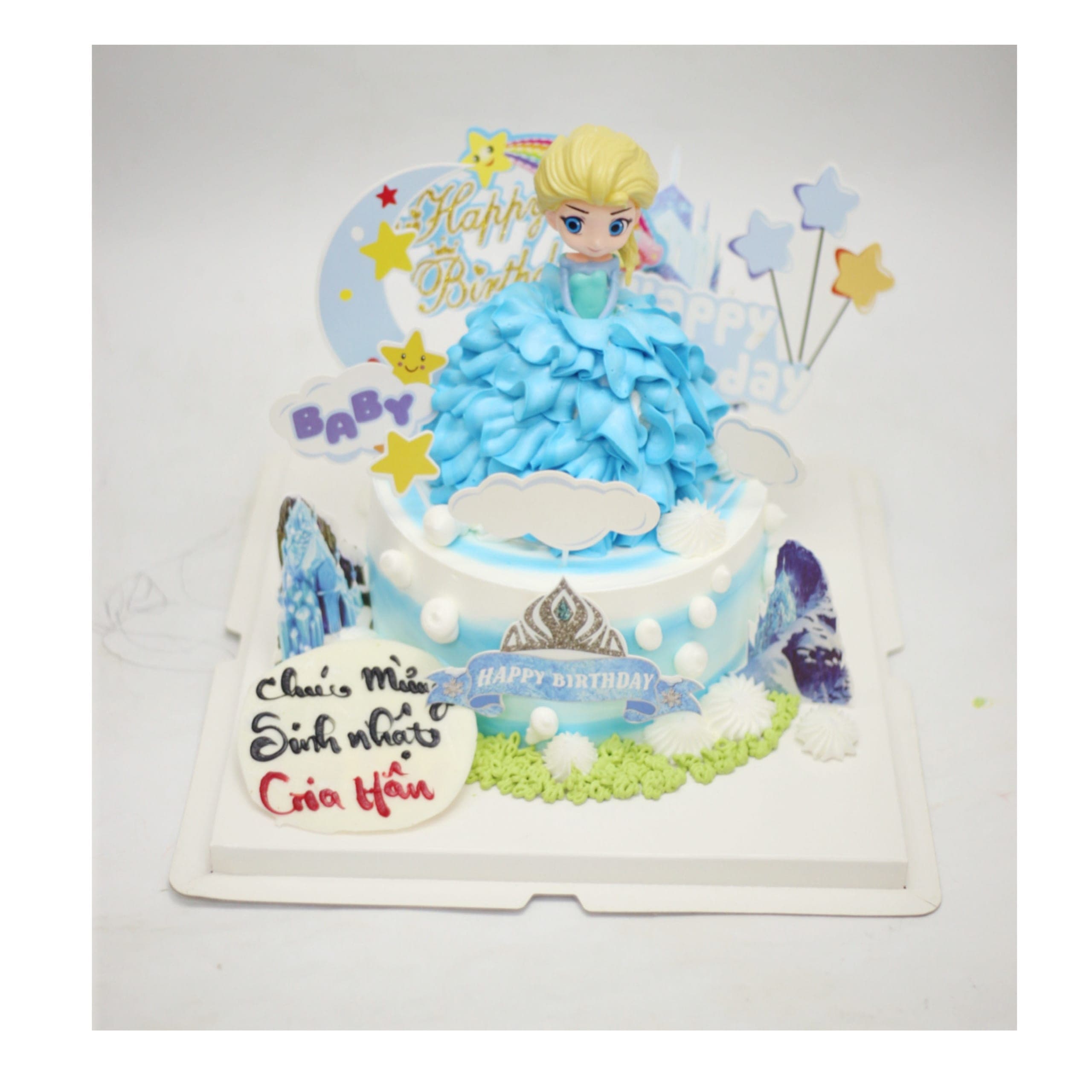 Bánh kem công chúa Elsa màu xanh lộng lẫy