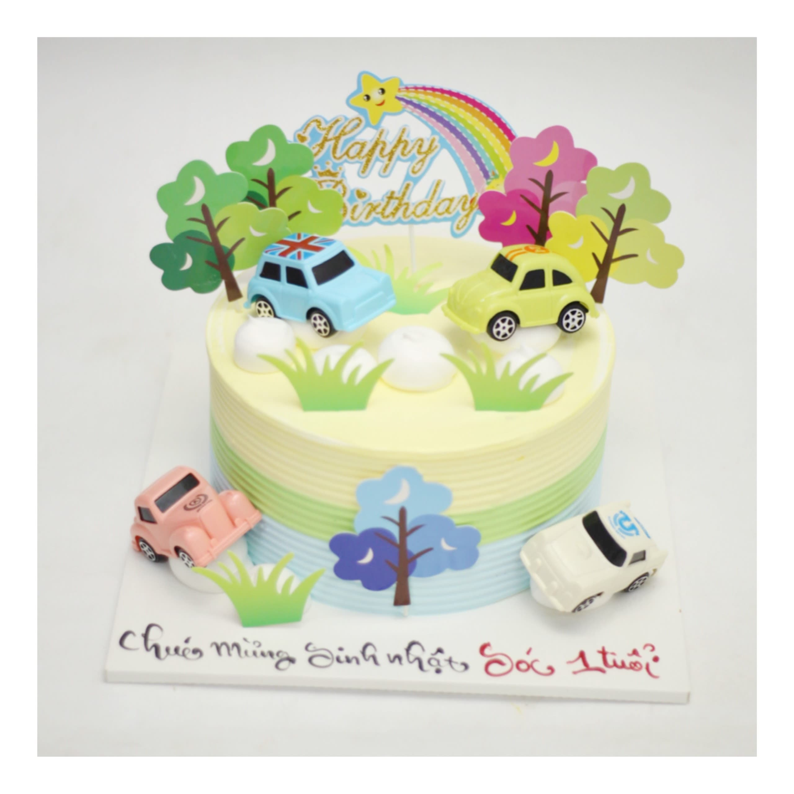 Bánh kem ô tô sắc màu cho bé