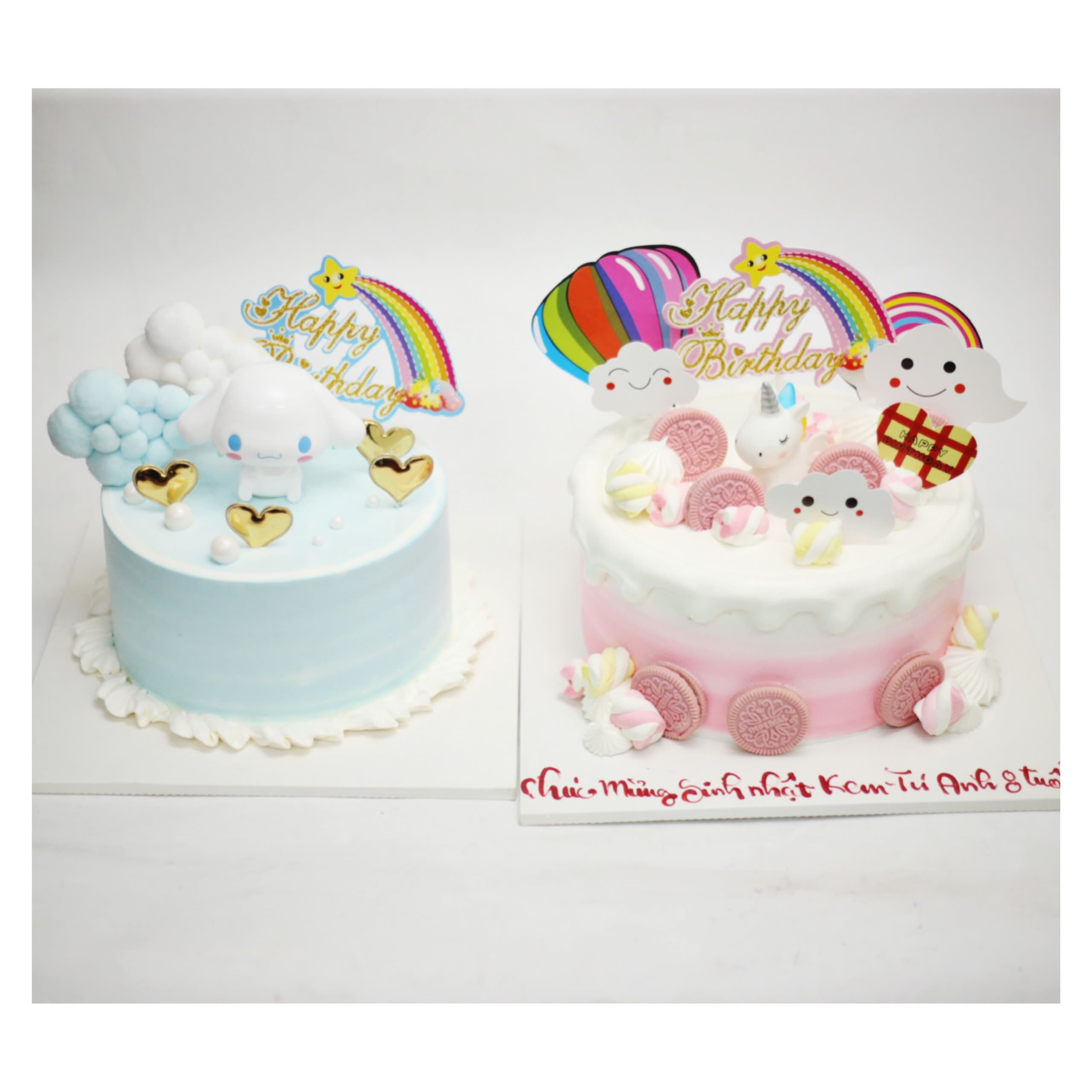 Bánh kem Cinnamoroll và kỳ lân hồng