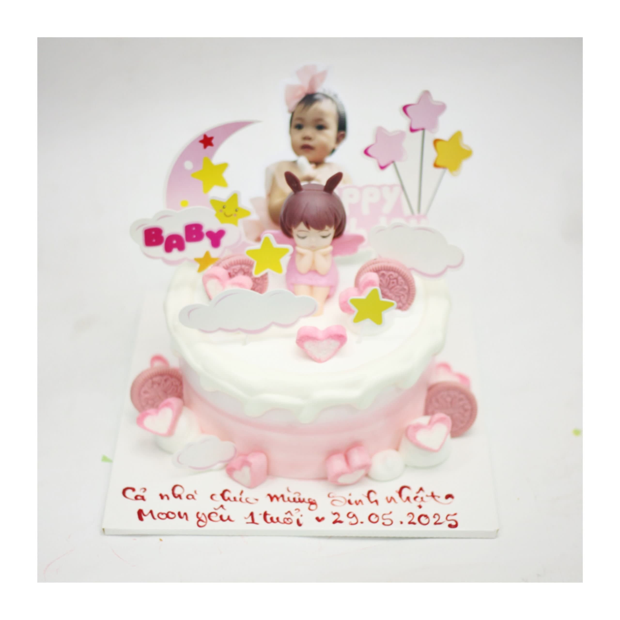 Bánh kem thôi nôi bé Moon tone hồng