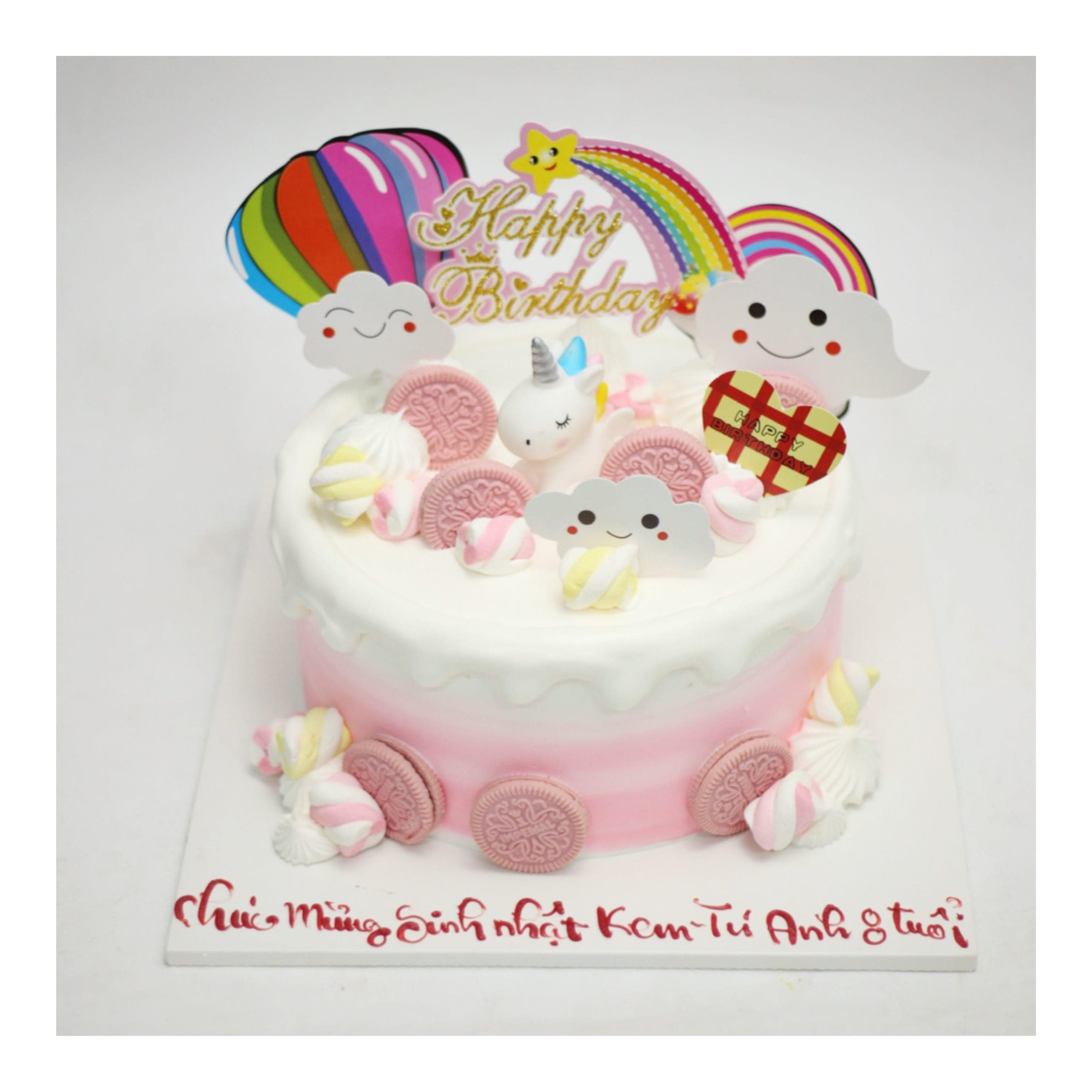 Bánh kem unicorn cầu vồng cho bé gái
