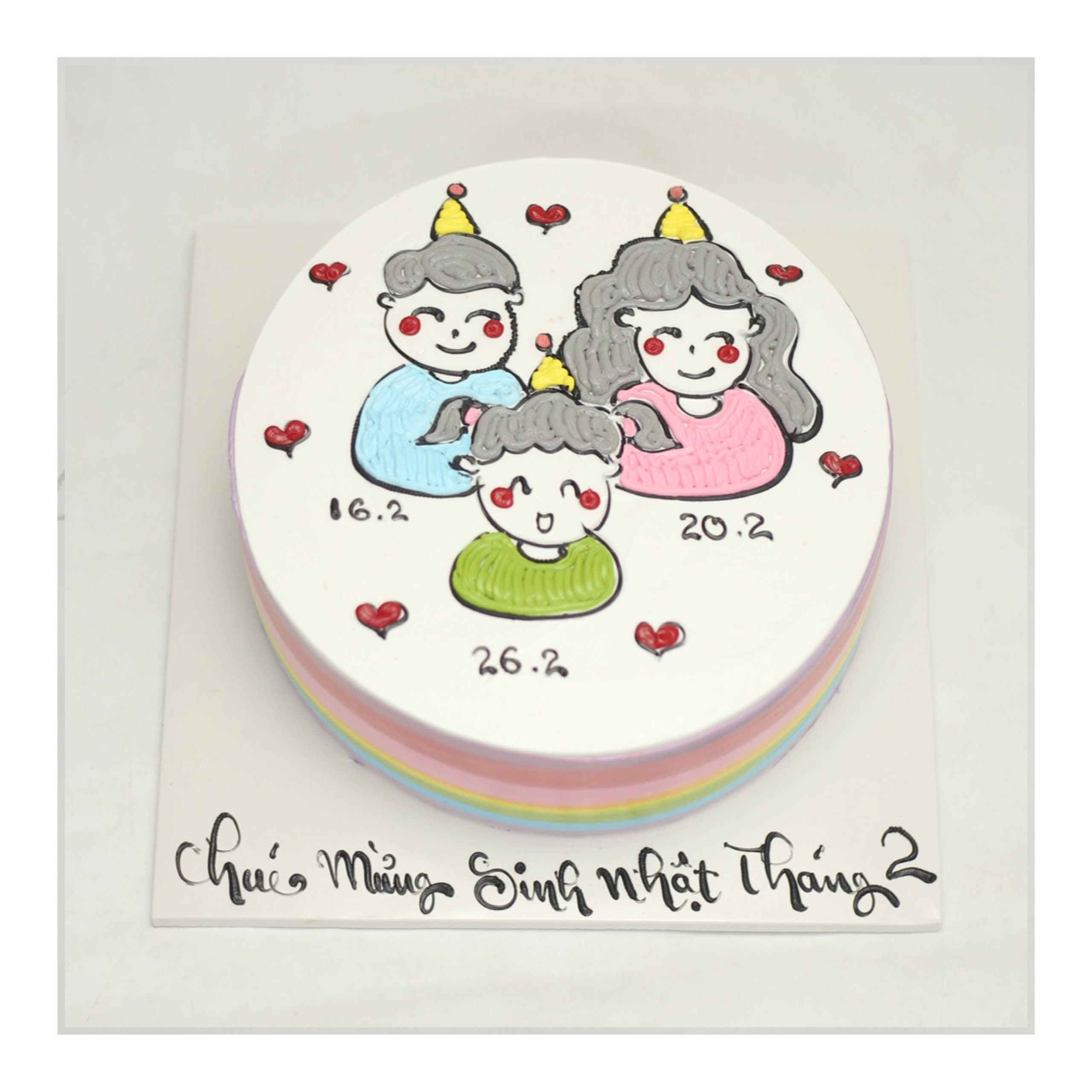 Bánh kem vẽ hình gia đình ba người