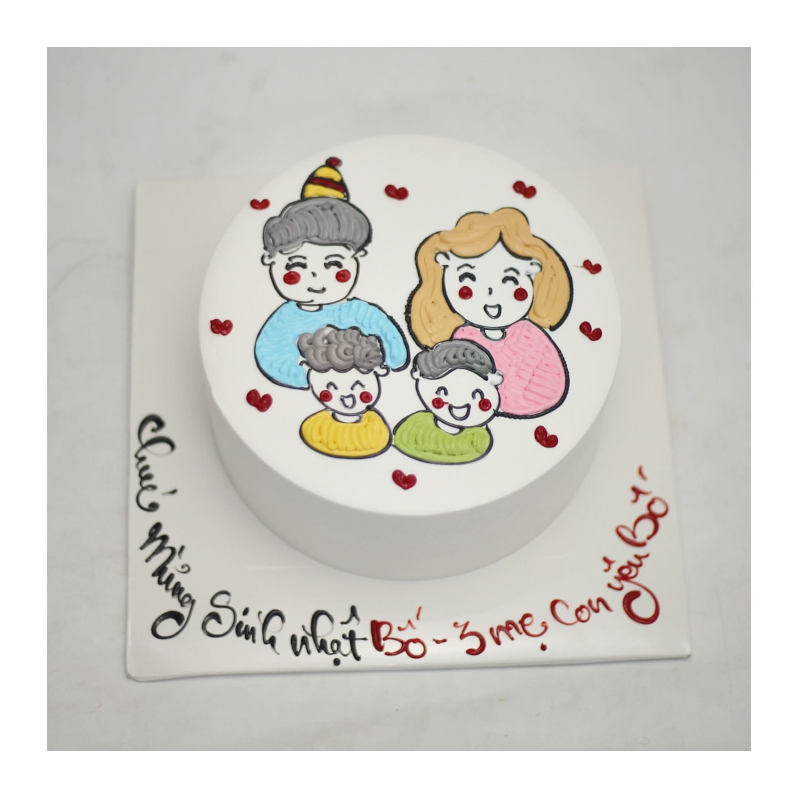 Bánh kem vẽ hình gia đình hạnh phúc