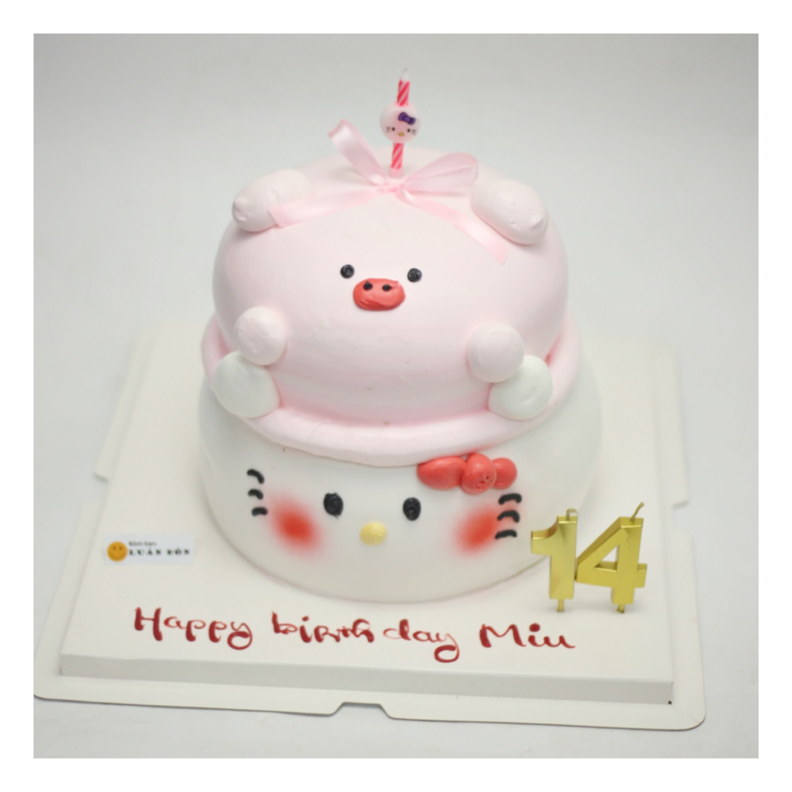 Bánh kem hai tầng Hello Kitty và heo hồng