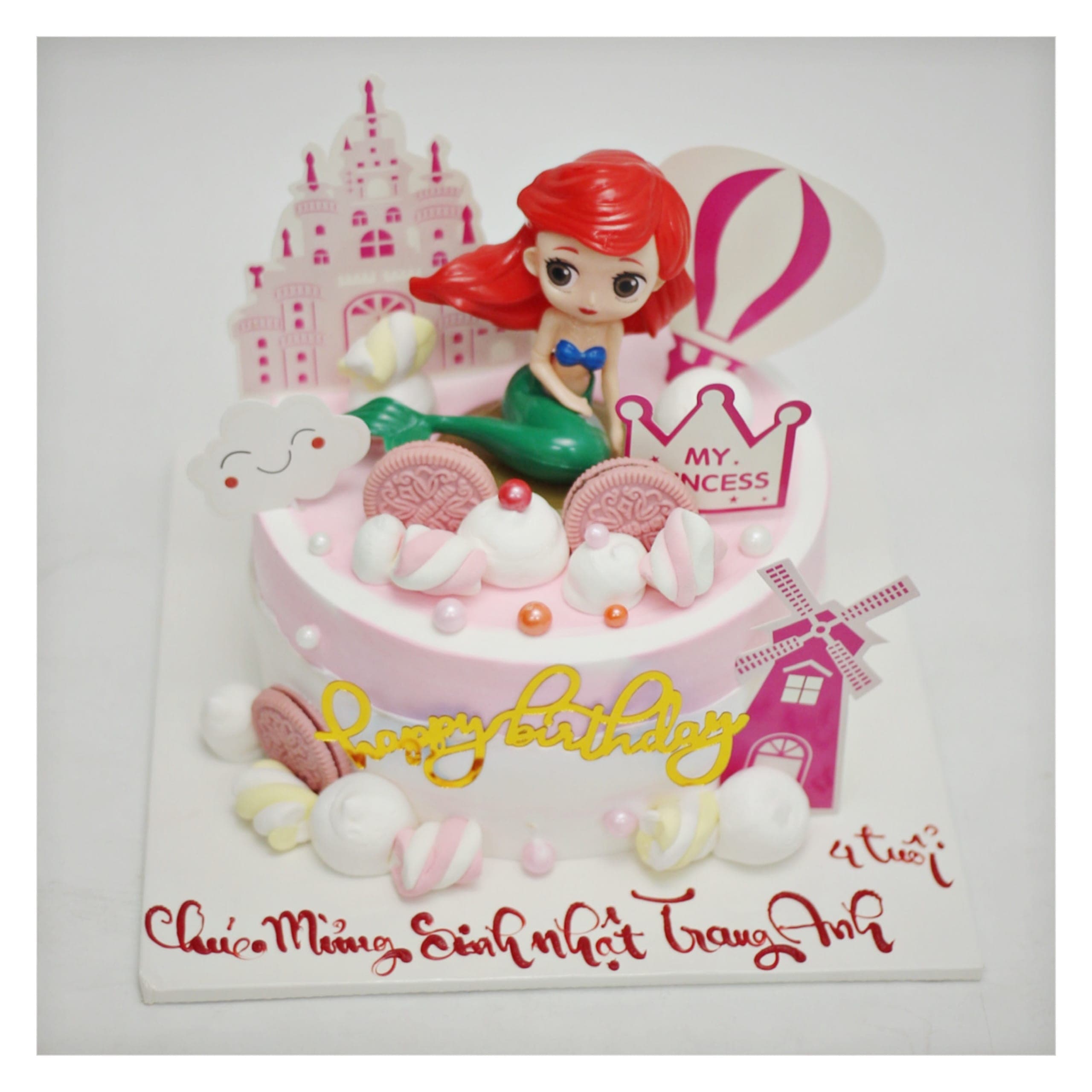Bánh kem Nàng tiên cá Ariel đại dương hồng