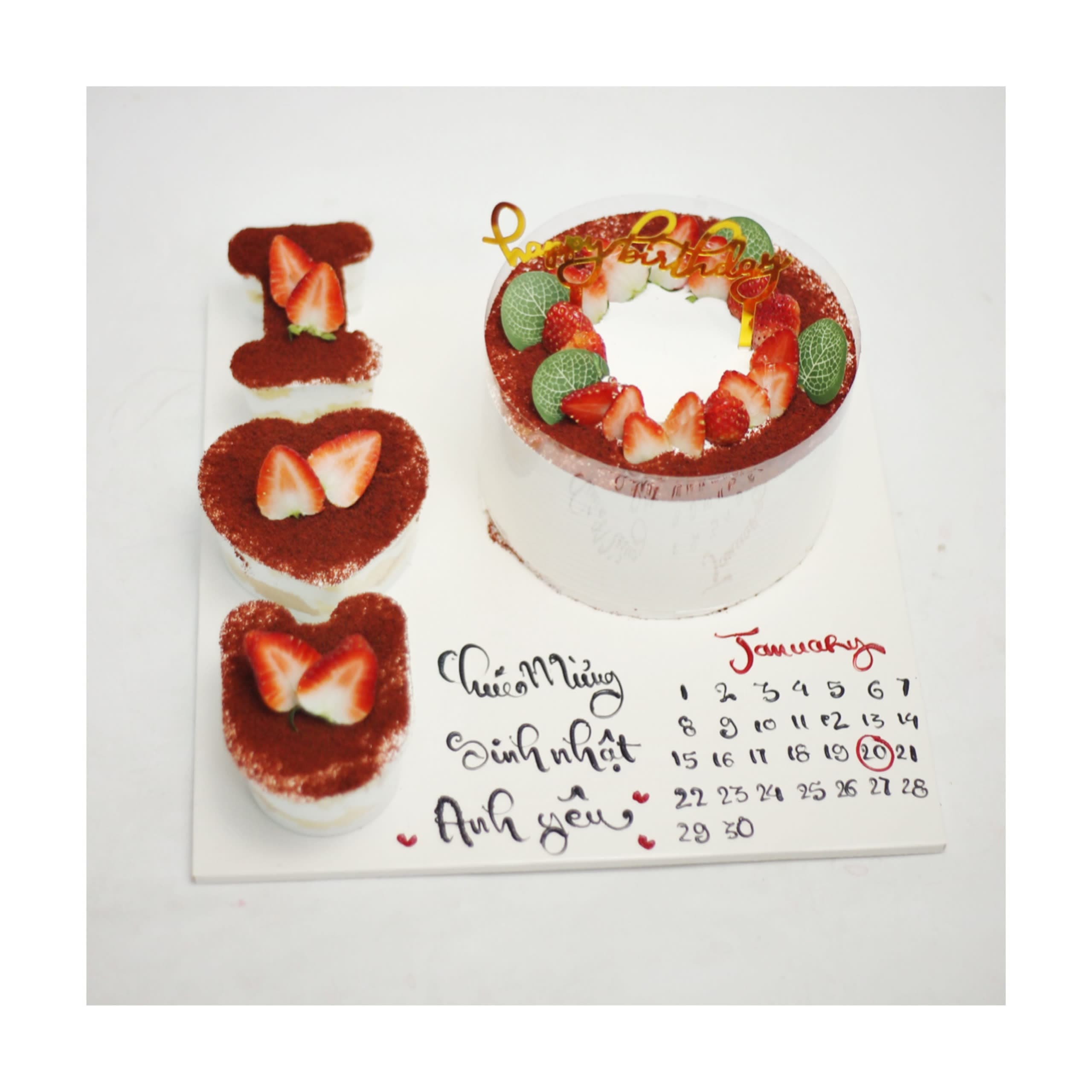 Bánh kem dâu tươi tạo hình lịch tháng 1