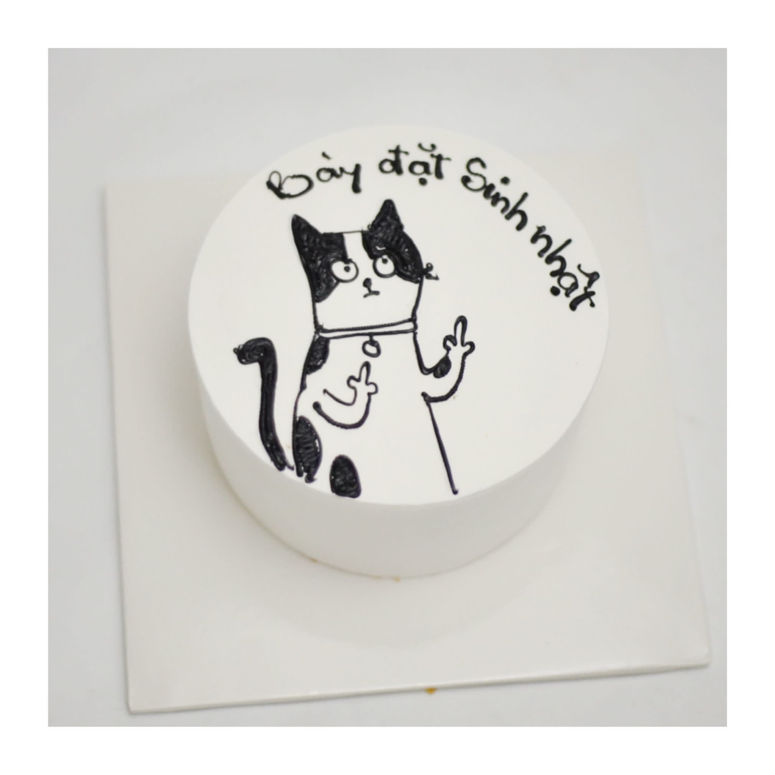 Bánh kem Bento mèo trắng vẽ hình hài hước