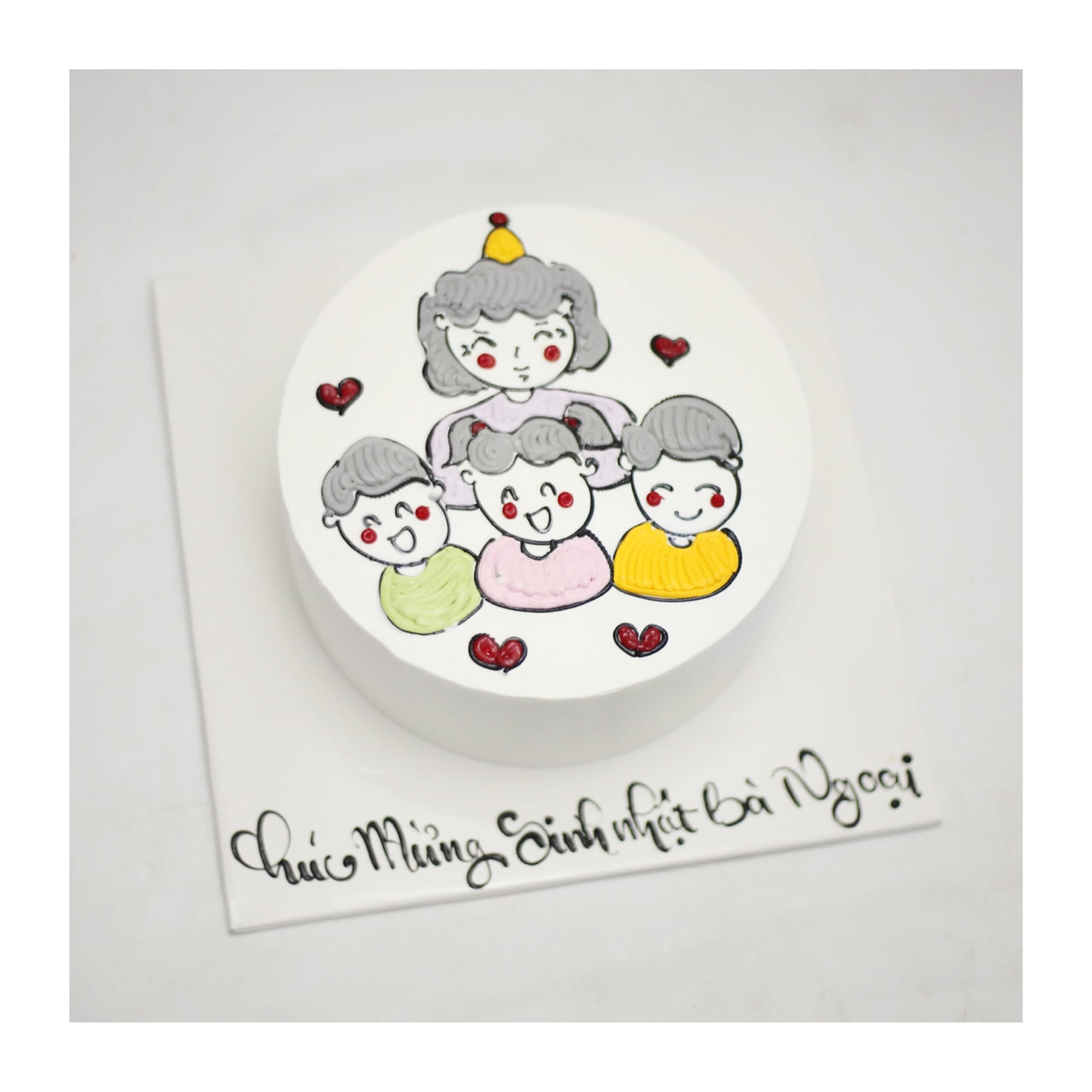 Bánh kem vẽ hình gia đình mừng sinh nhật bà