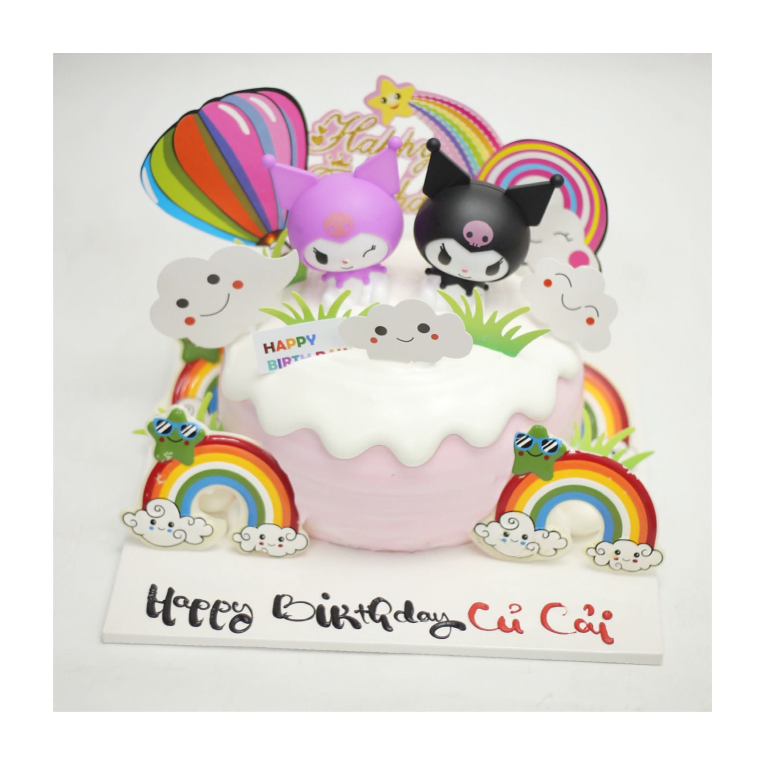 Bánh kem Kuromi tím đen với họa tiết cầu vồng