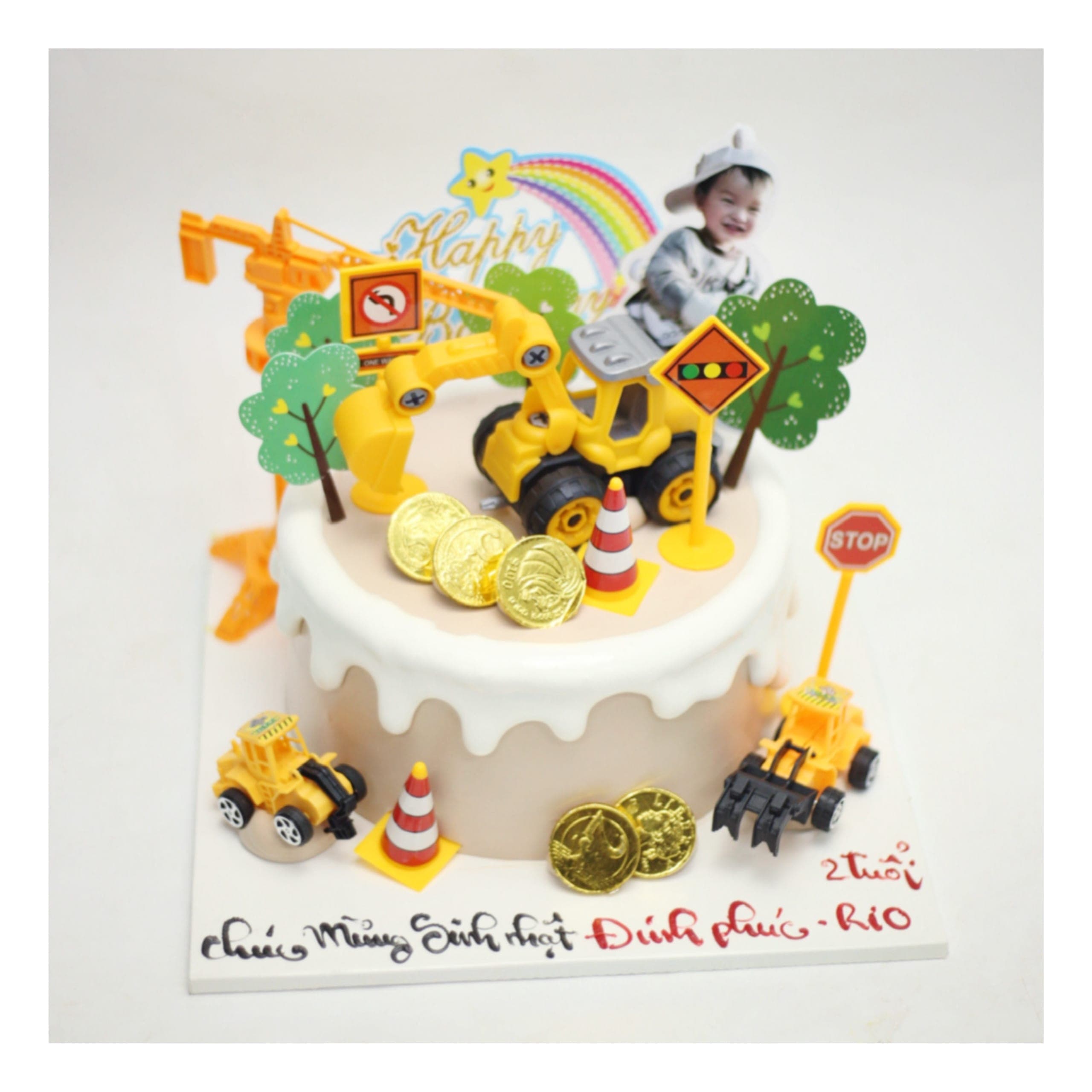 Bánh kem chủ đề công trường xe máy xúc