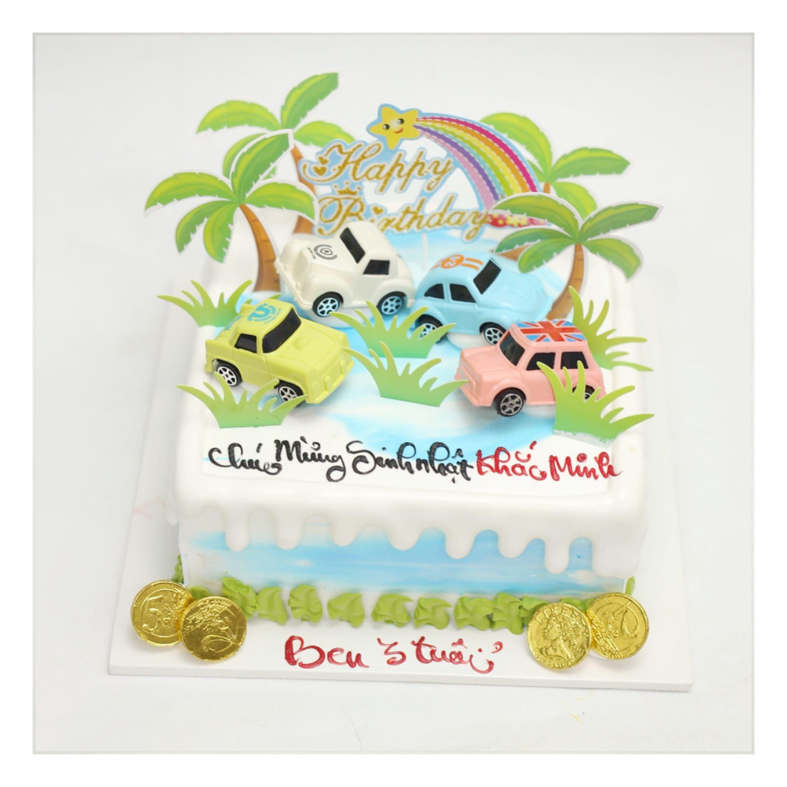 Bánh kem xe ô tô nhiều màu sắc
