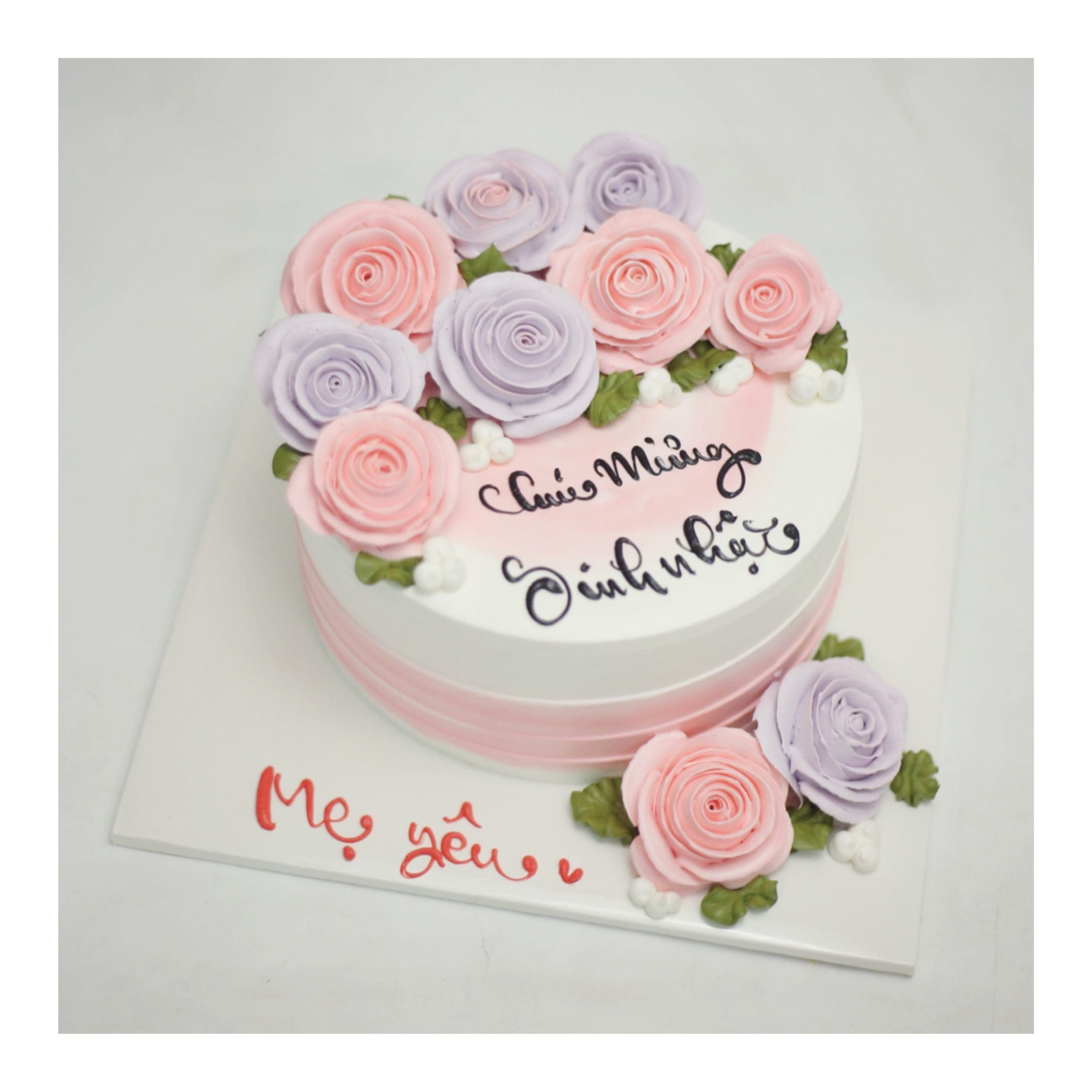 Bánh kem hoa hồng pastel chúc mừng sinh nhật mẹ