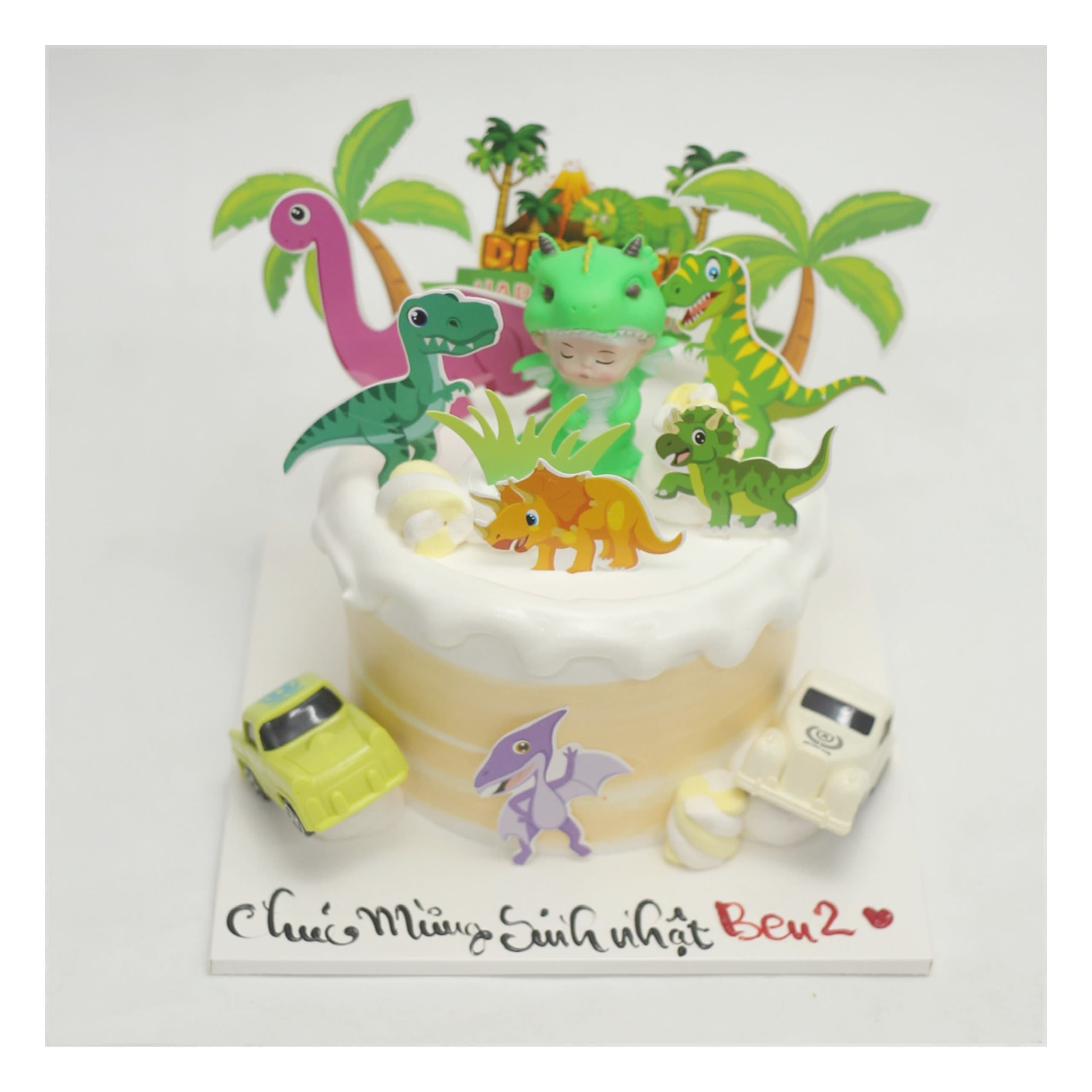 Bánh kem khủng long xanh đáng yêu cho bé trai