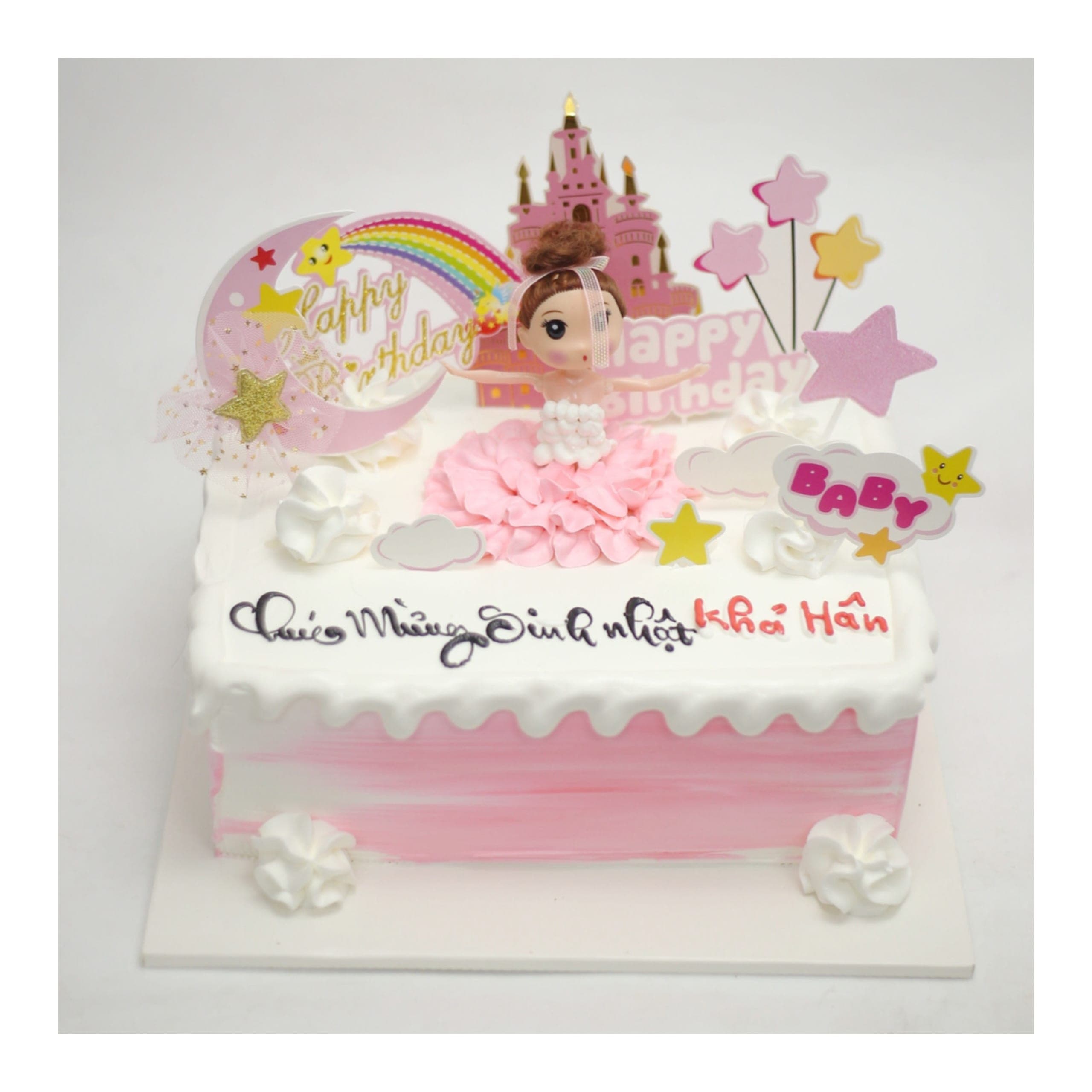 Bánh kem công chúa lâu đài hồng cho bé gái