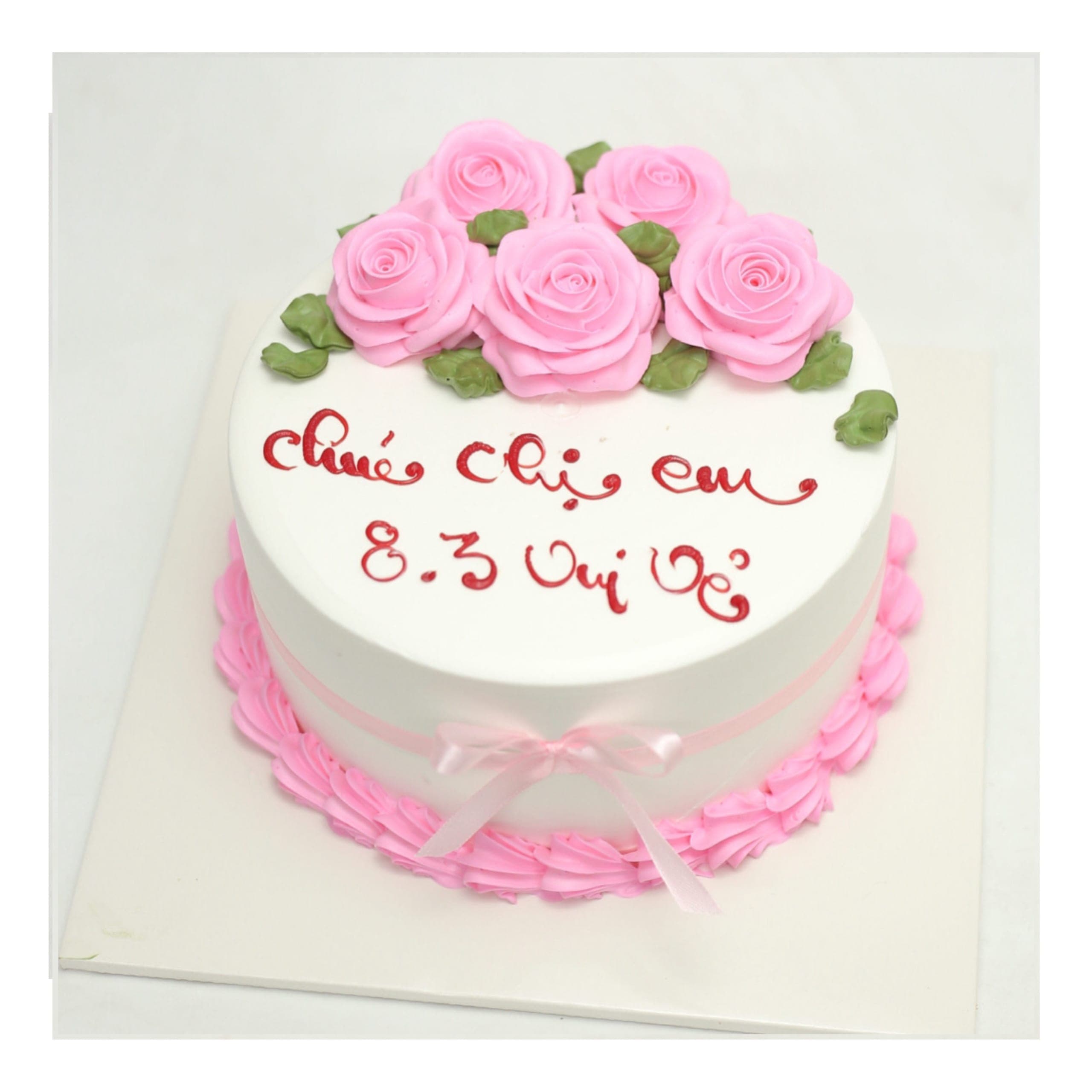 Bánh kem hoa hồng hồng chúc mừng ngày 8/3