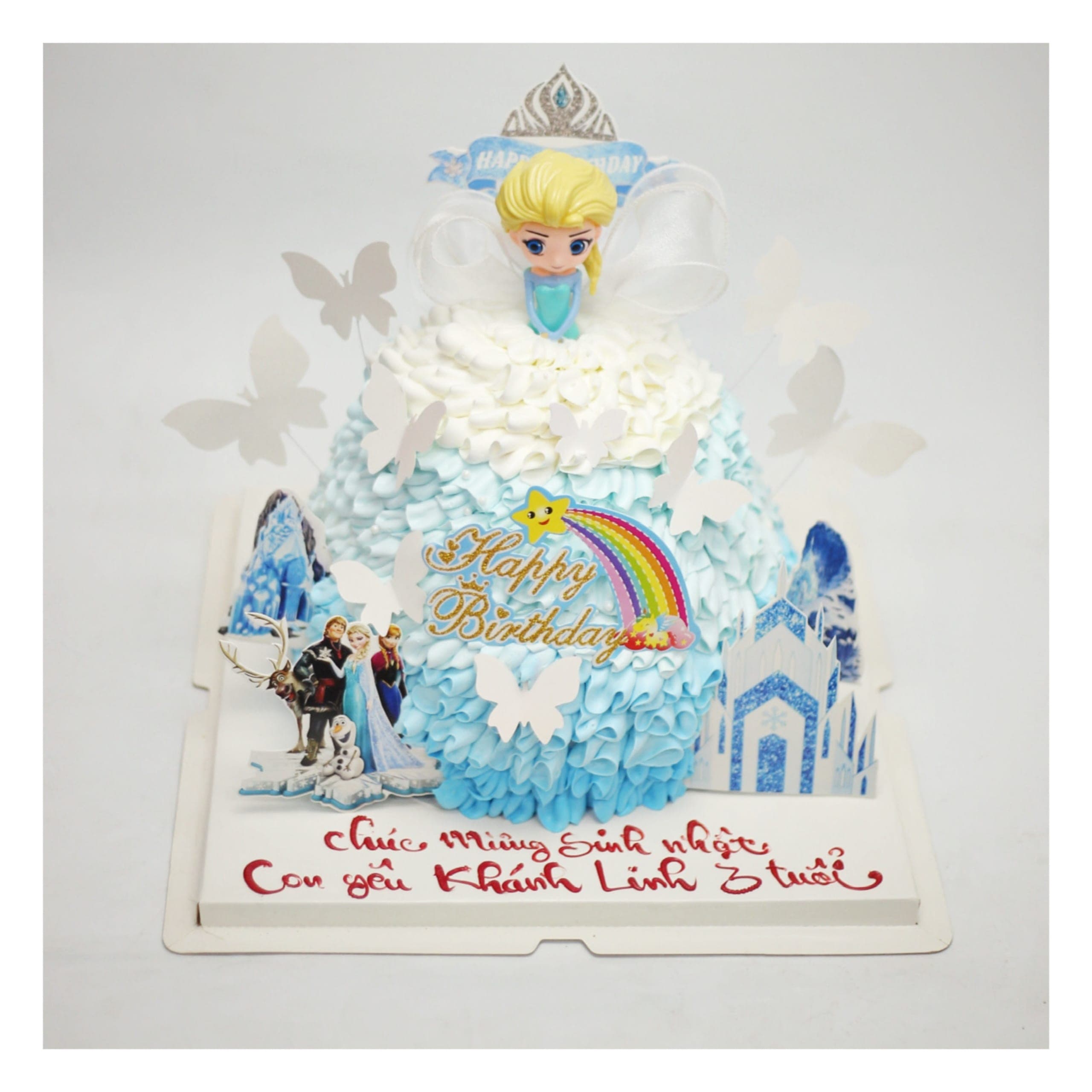 Bánh kem công chúa Elsa màu xanh dịu mắt