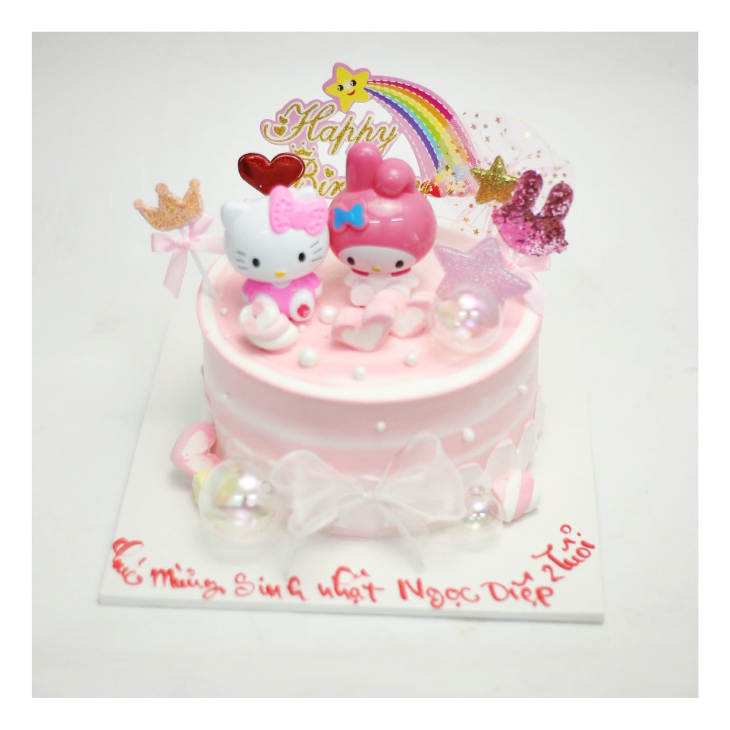 Bánh kem Hello Kitty và Melody hồng