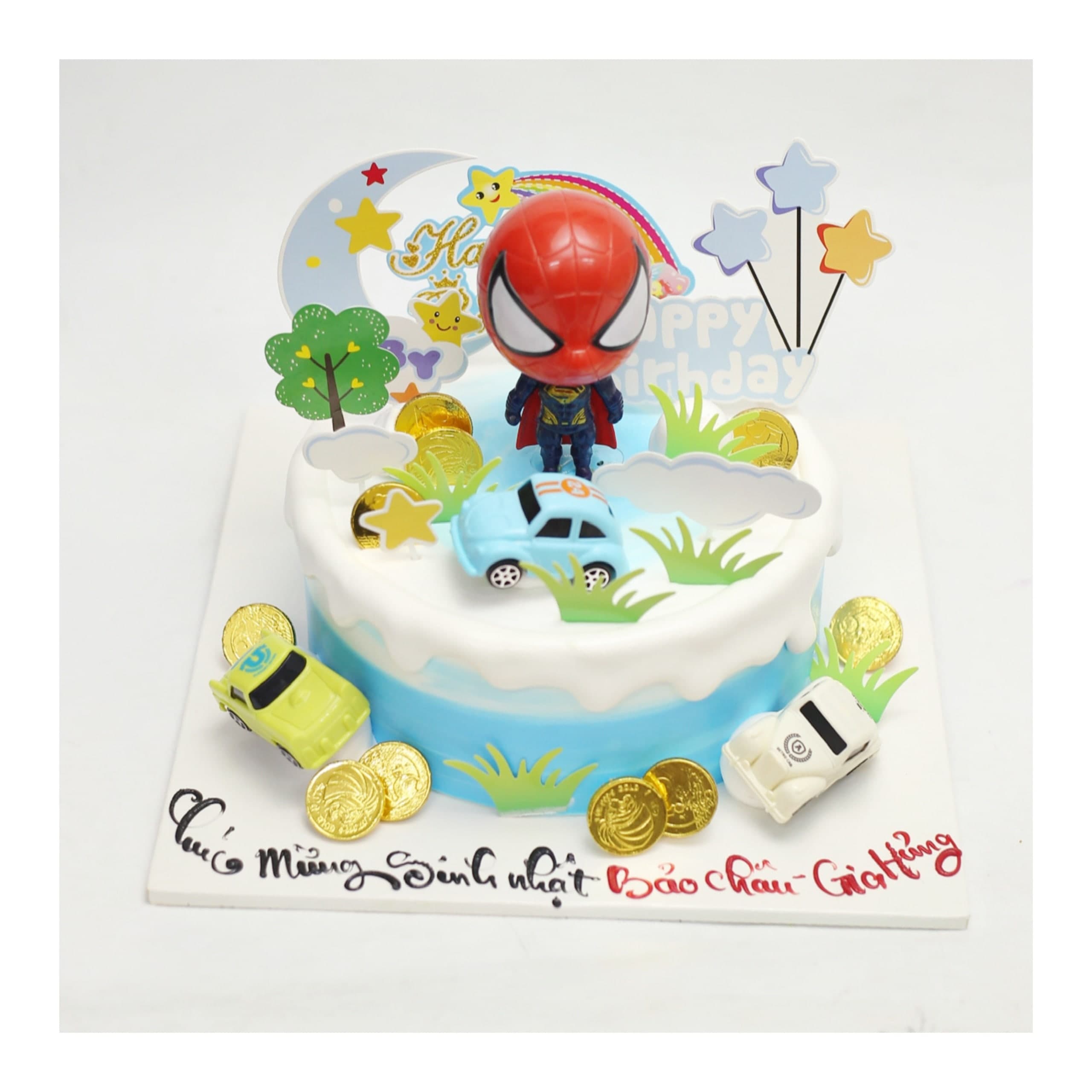 Bánh kem siêu anh hùng Người Nhện và xe hơi