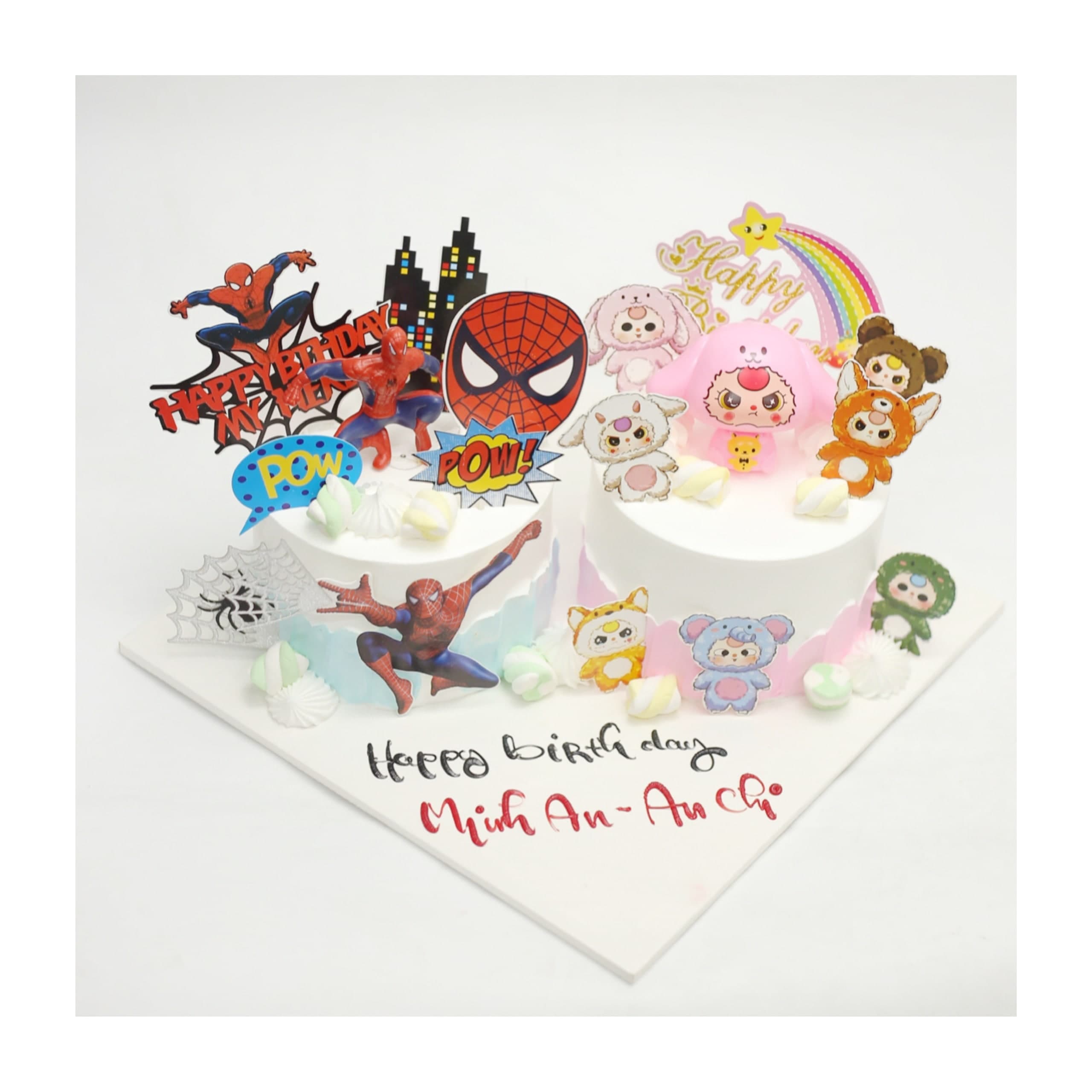 Bánh kem đôi chủ đề Spider-Man và Baby Three