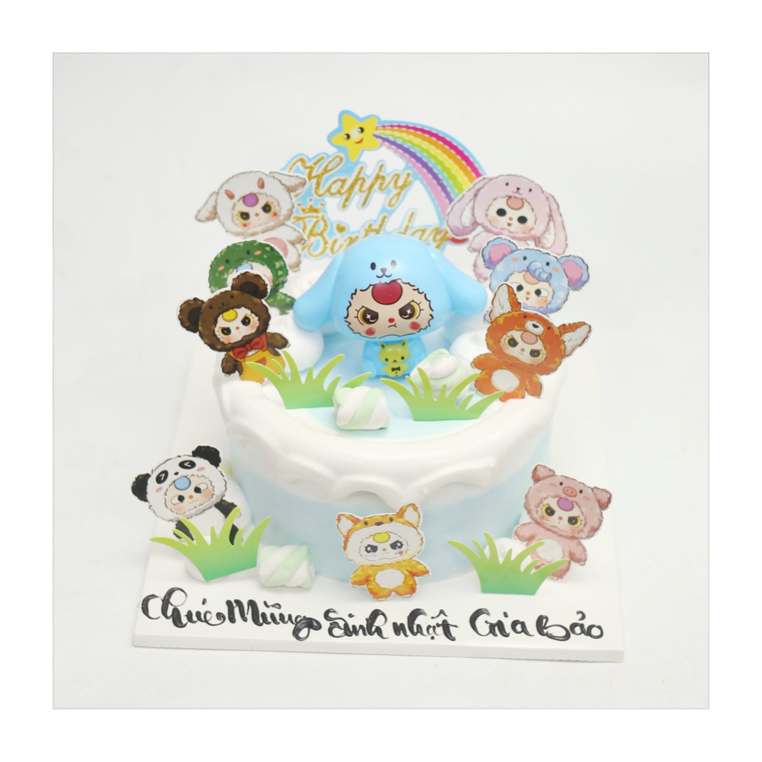 Bánh kem xanh dương chủ đề Baby Three