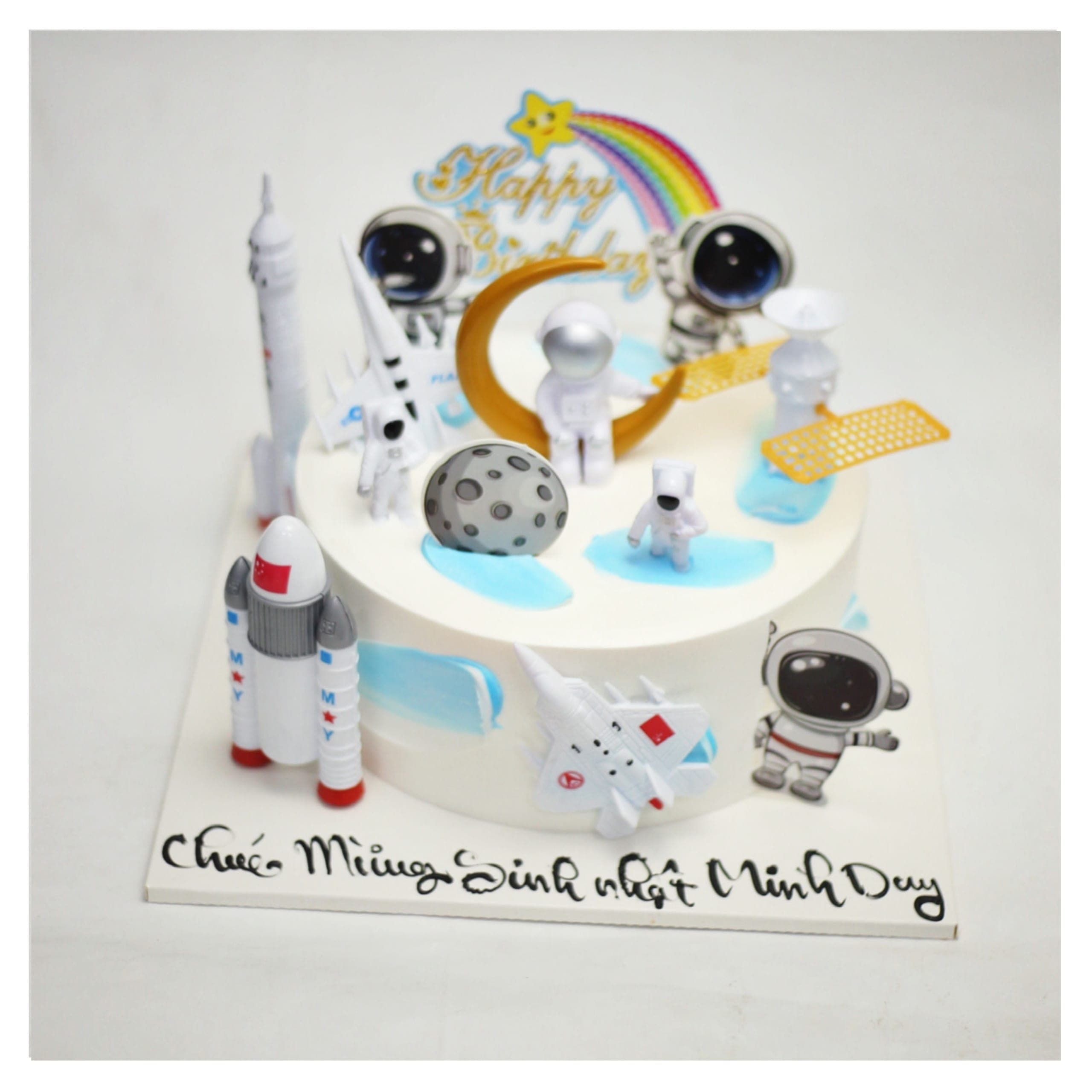 Bánh kem chủ đề phi hành gia không gian xanh