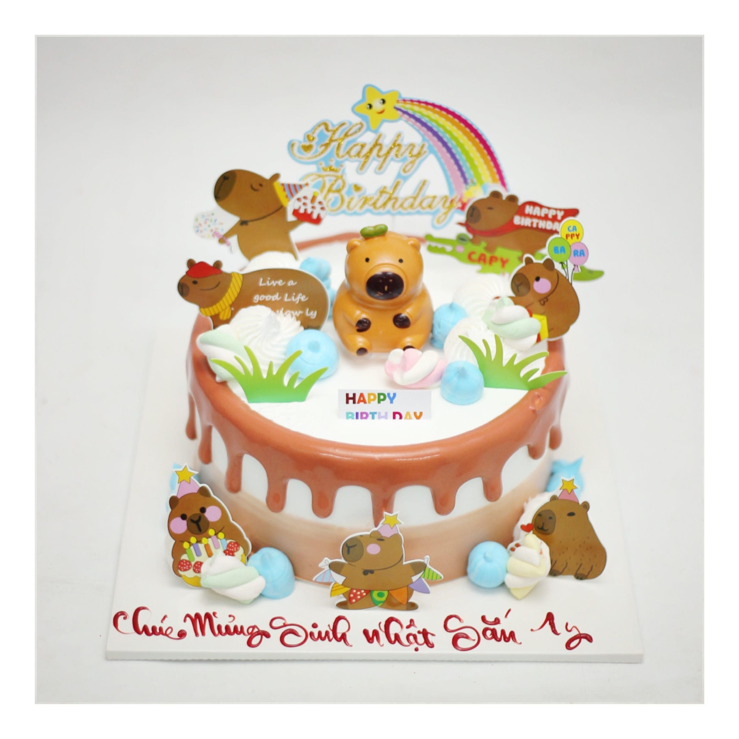 Bánh kem trang trí nhiều chú chuột Capybara