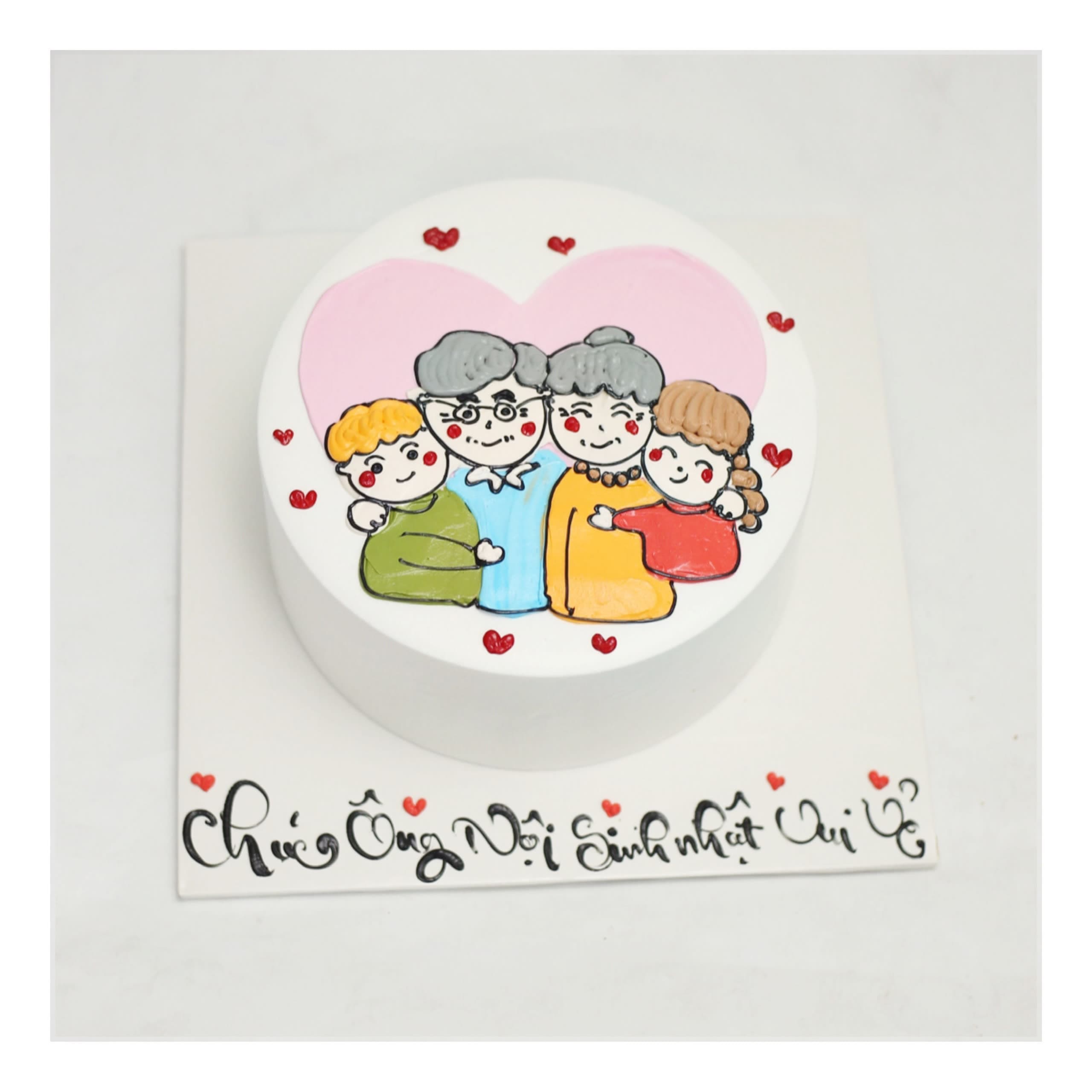 Bánh kem vẽ hình đại gia đình hạnh phúc