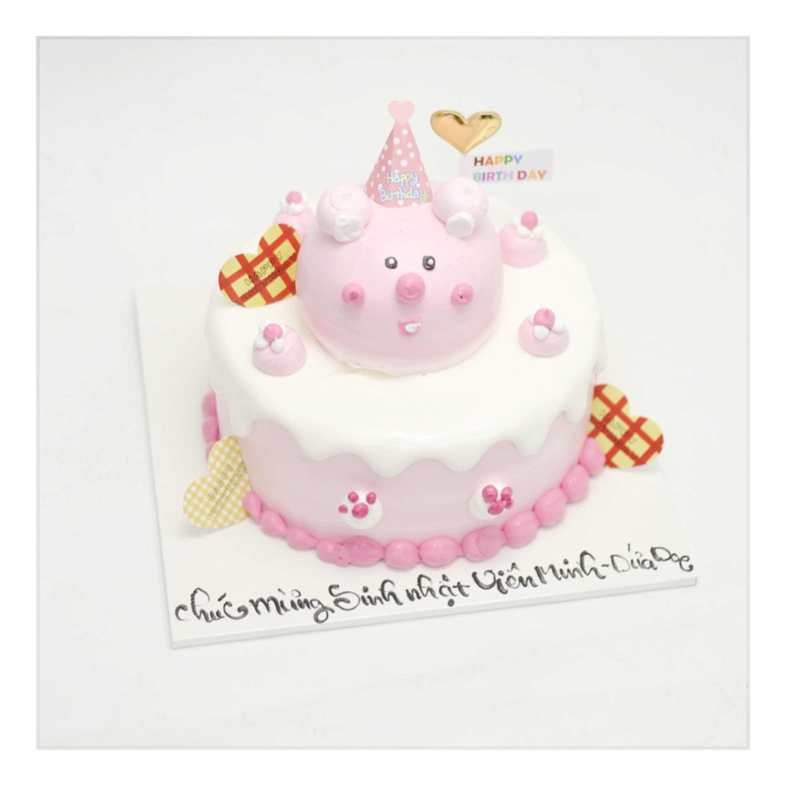 Bánh kem chú heo hồng đội mũ sinh nhật