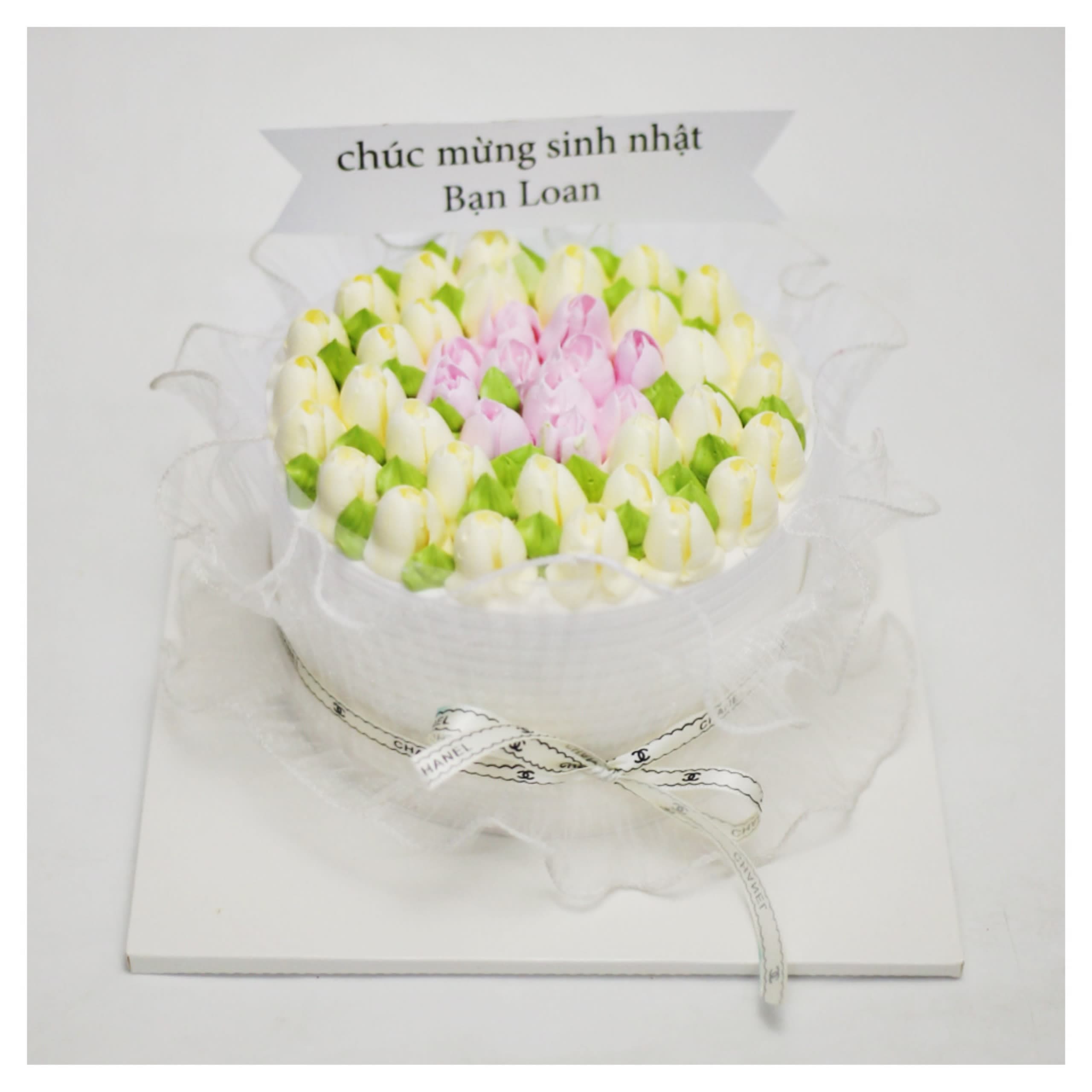 Bánh kem bó hoa tulip vàng hồng sang trọng