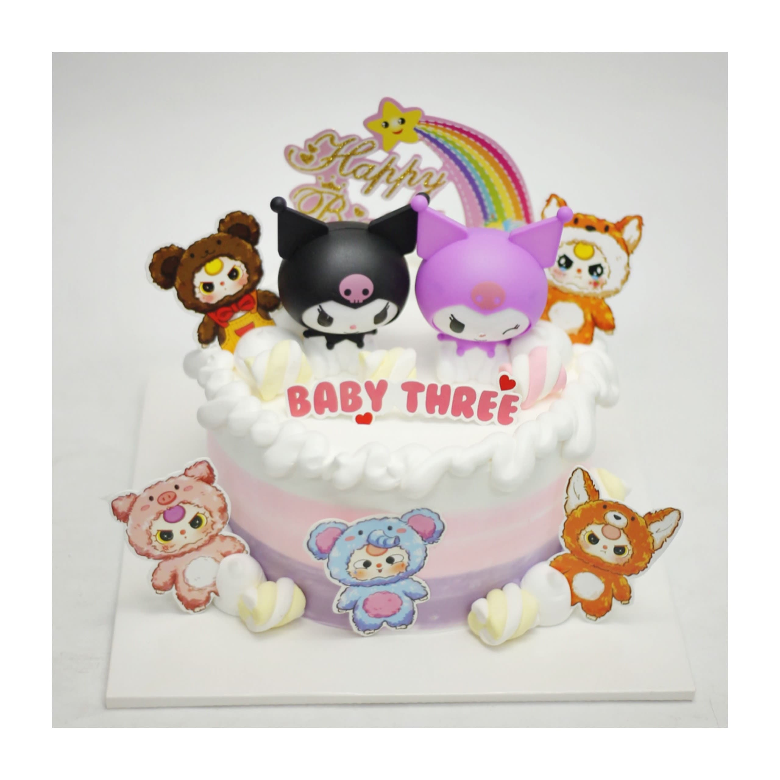 Bánh kem Baby Three và Kuromi tone hồng