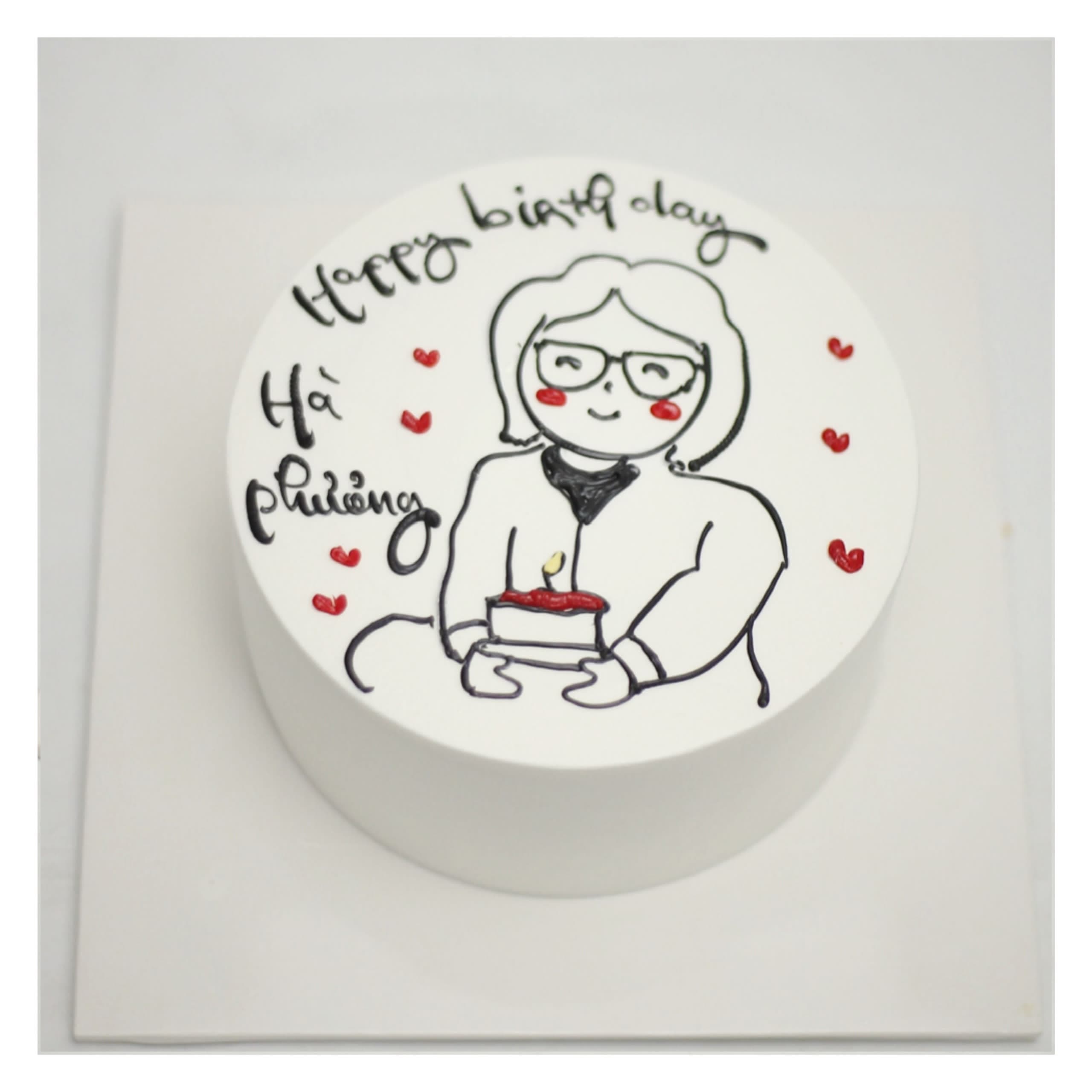 Bánh kem vẽ hình chân dung phong cách tối giản