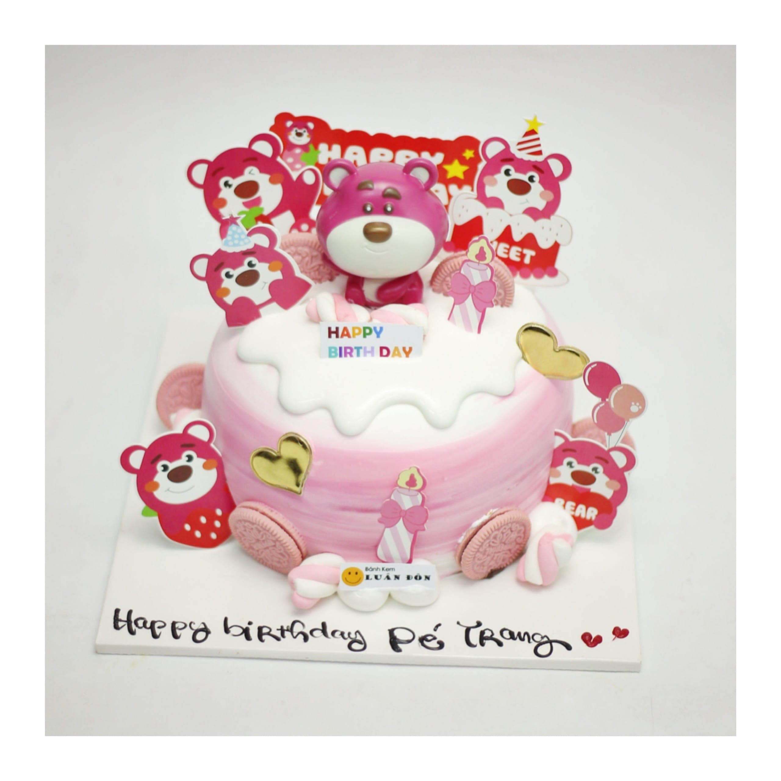 Bánh kem gấu dâu Lotso màu hồng