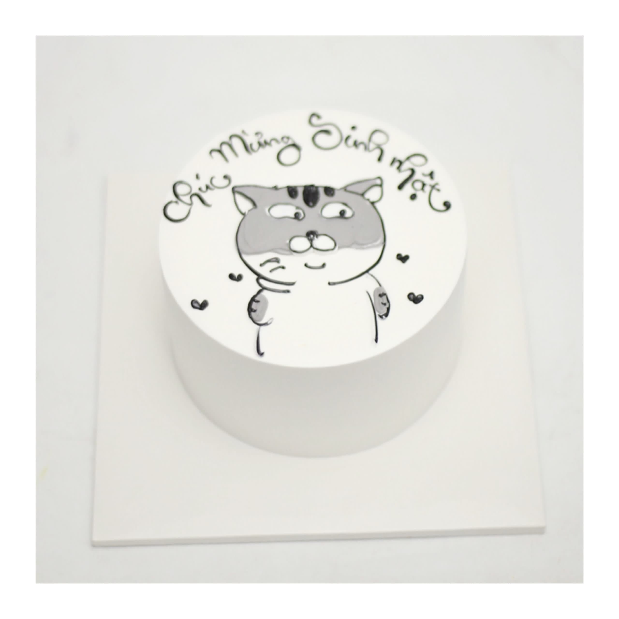 Bánh kem vẽ hình chú mèo hài hước