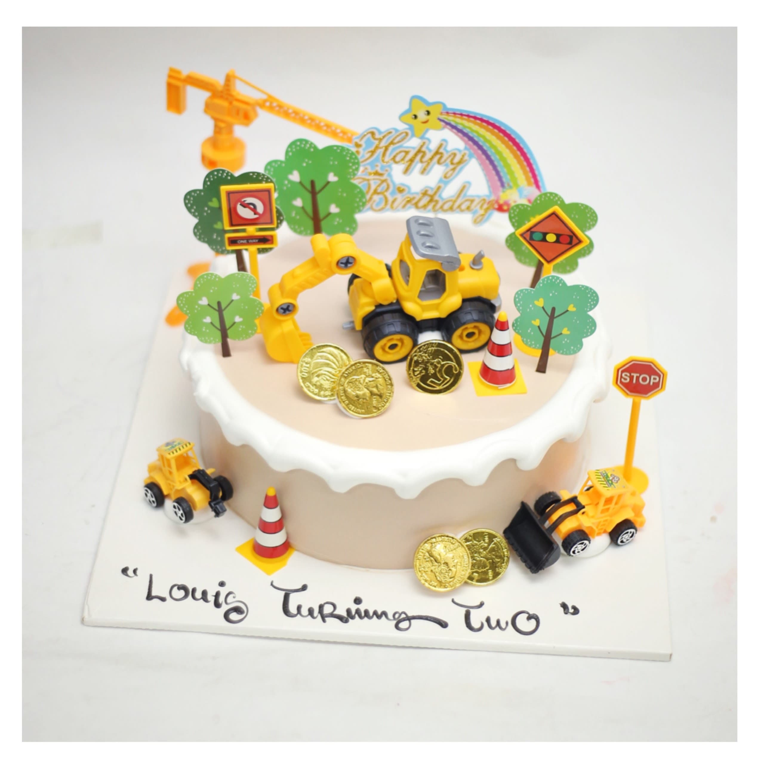 Bánh kem công trường máy xúc cho bé trai