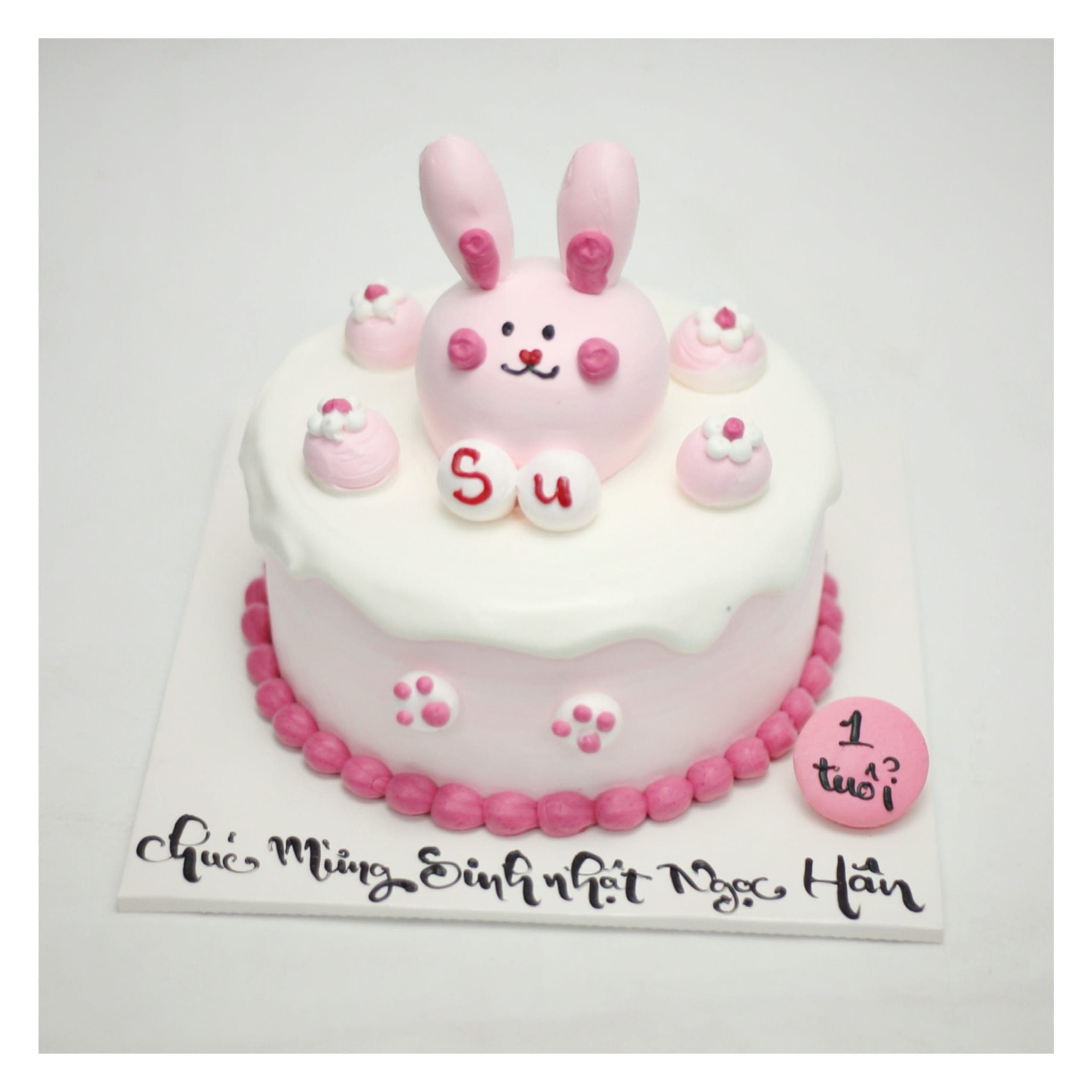 Bánh kem chú thỏ hồng dễ thương cho bé