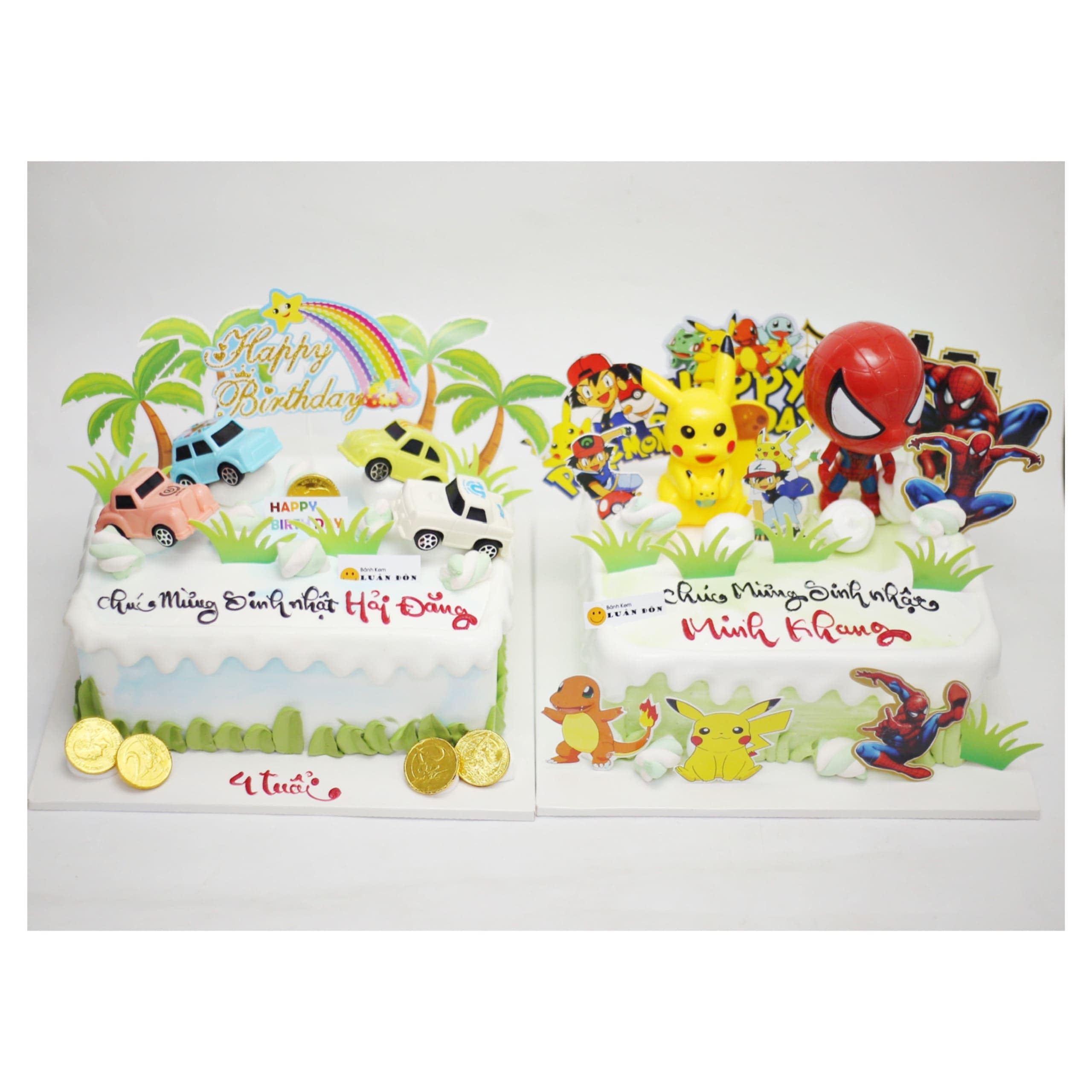 Bánh kem đôi chủ đề hoạt hình dễ thương