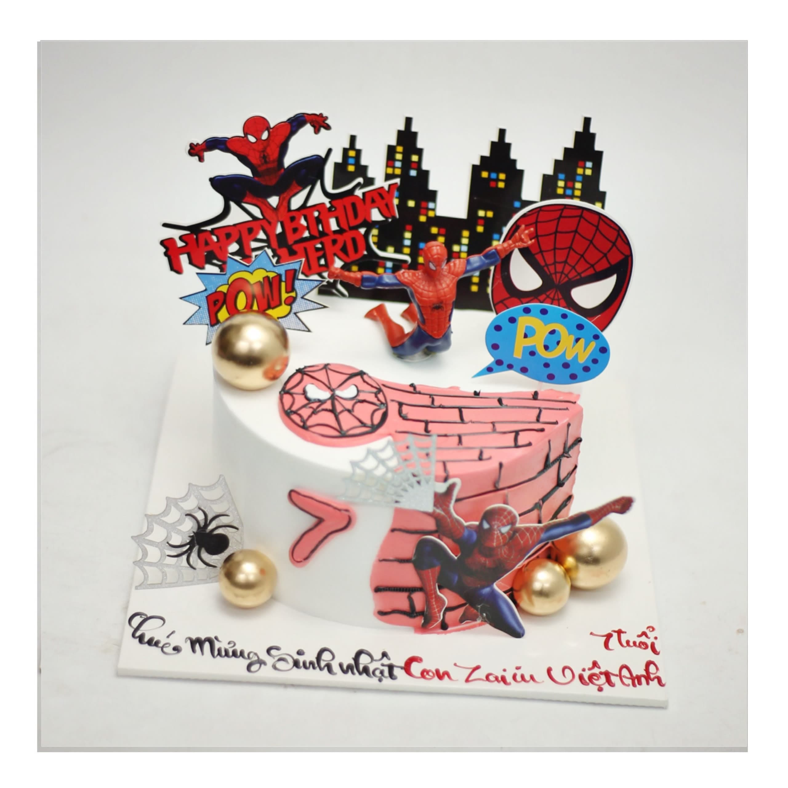 Bánh kem Spider-Man tông đỏ trắng nổi bật