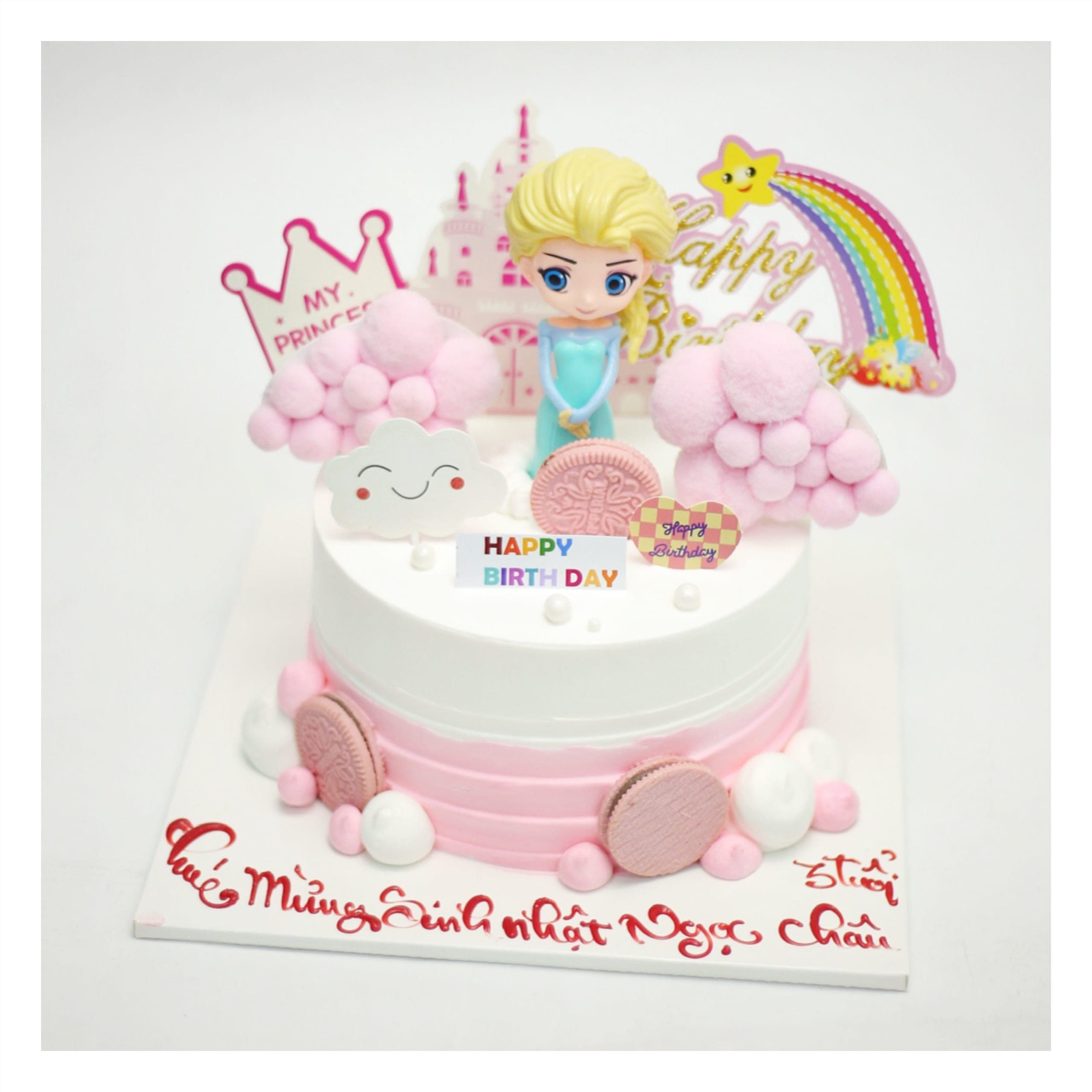 Bánh kem Elsa công chúa màu hồng ngọt ngào