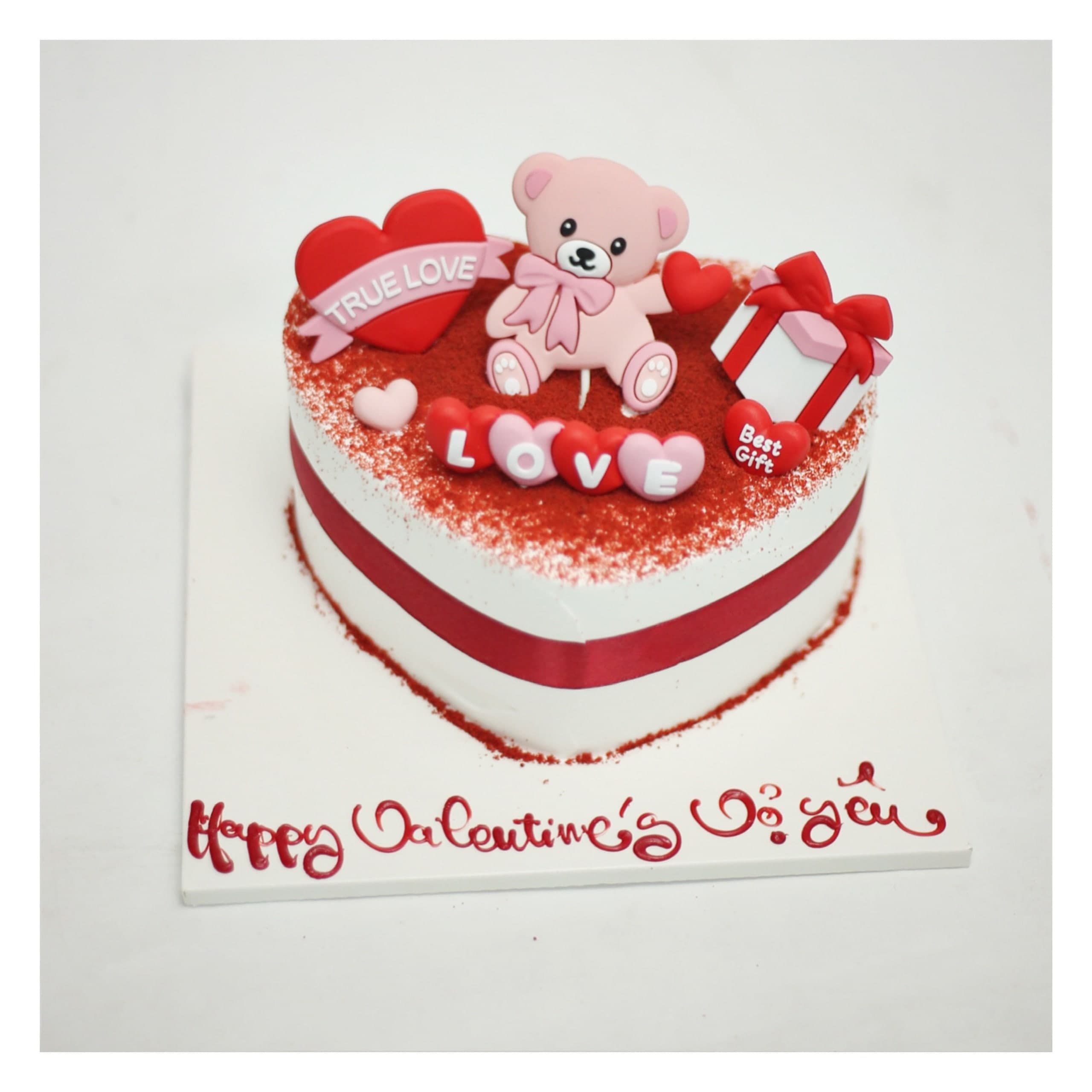 Bánh tim đỏ gấu hồng True Love cho vợ