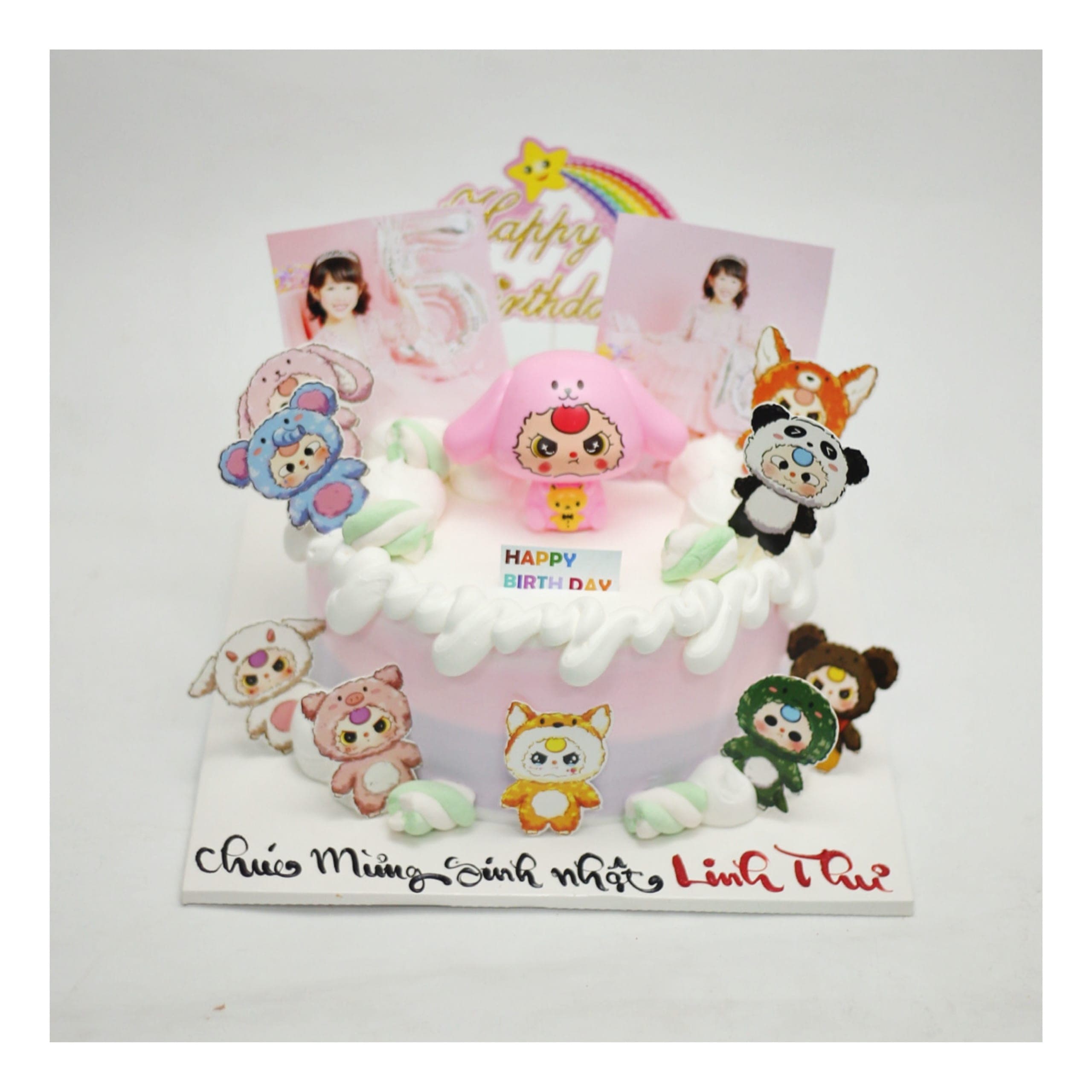 Bánh kem hồng Baby Three trang trí dễ thương