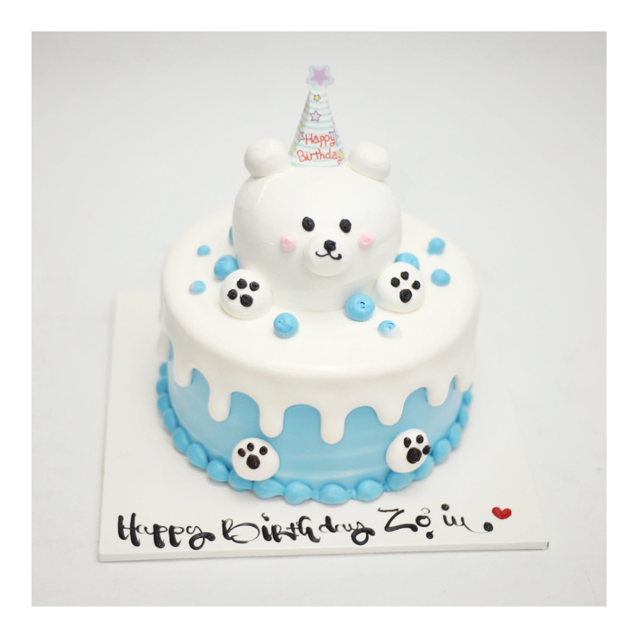 Bánh kem gấu trắng đội mũ sinh nhật