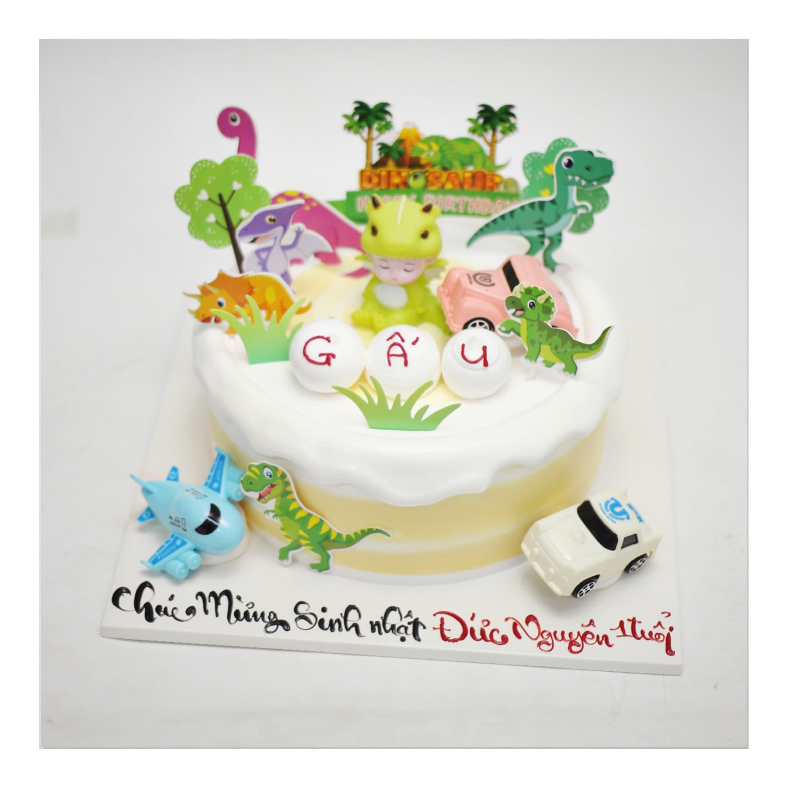 Bánh kem khủng long xanh phiêu lưu cho bé